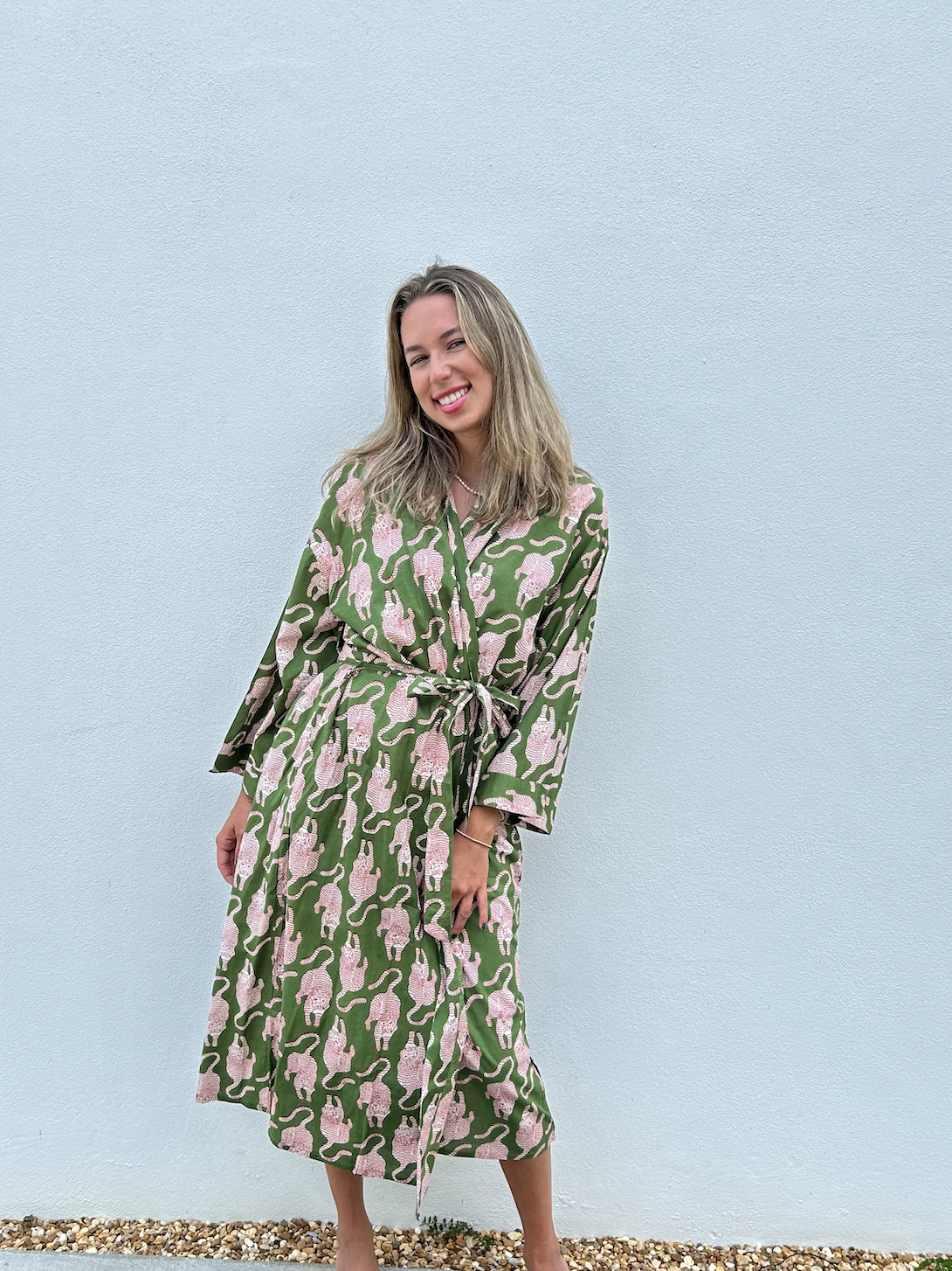 Long Kimono with Belt | Tibetan | Green image 3