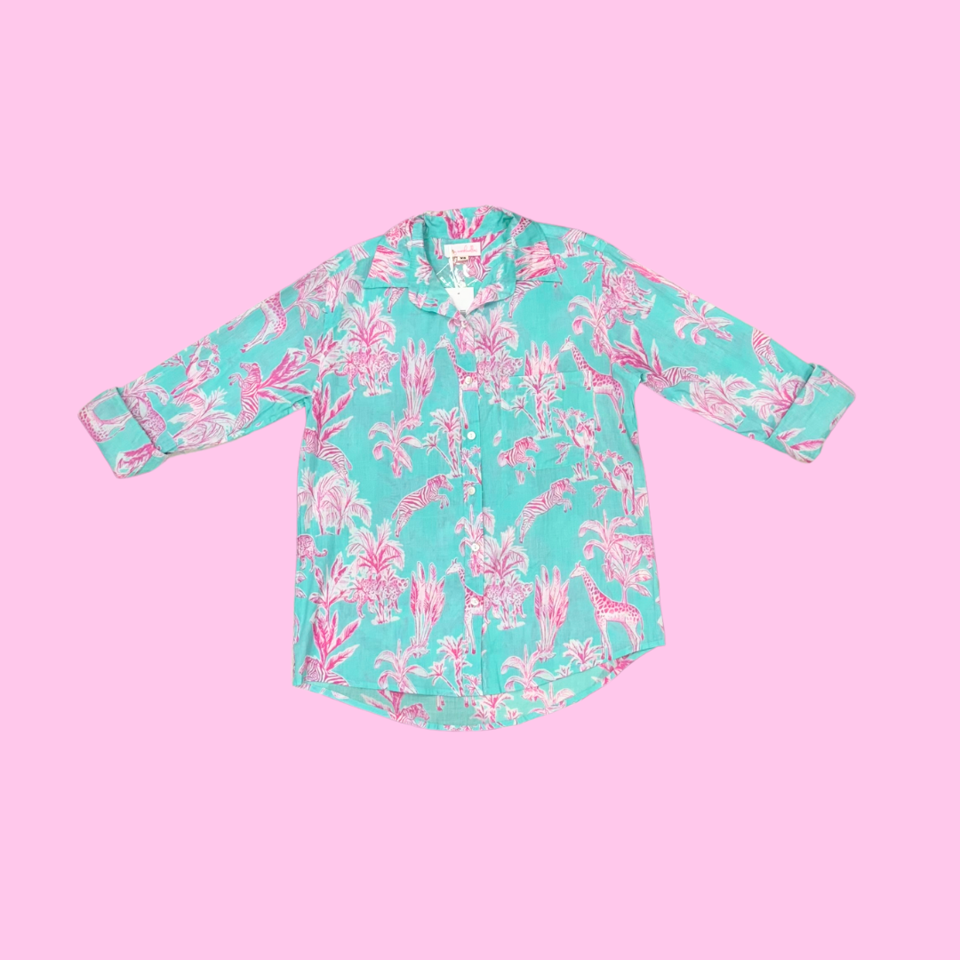 Boyfriend Shirt | Jungle Toile | Aqua/Pink image 0