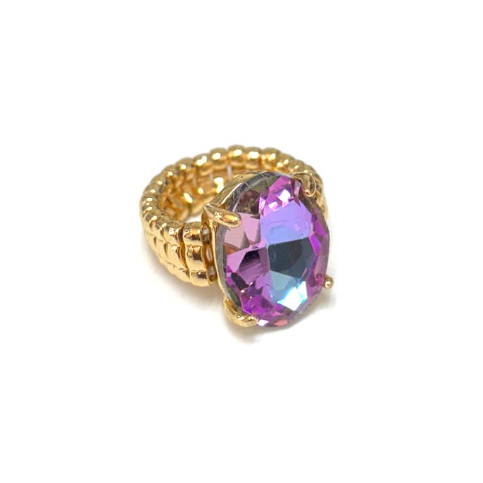 Oval Shape Glass Cocktail Cut Stretched Ring