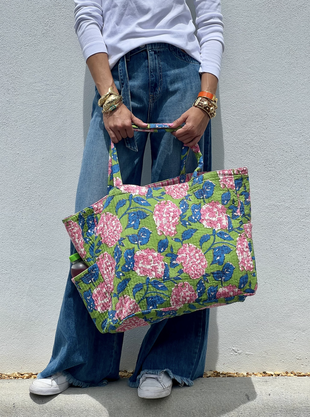 Block Printed Tote | Spring Hydrangea image 0