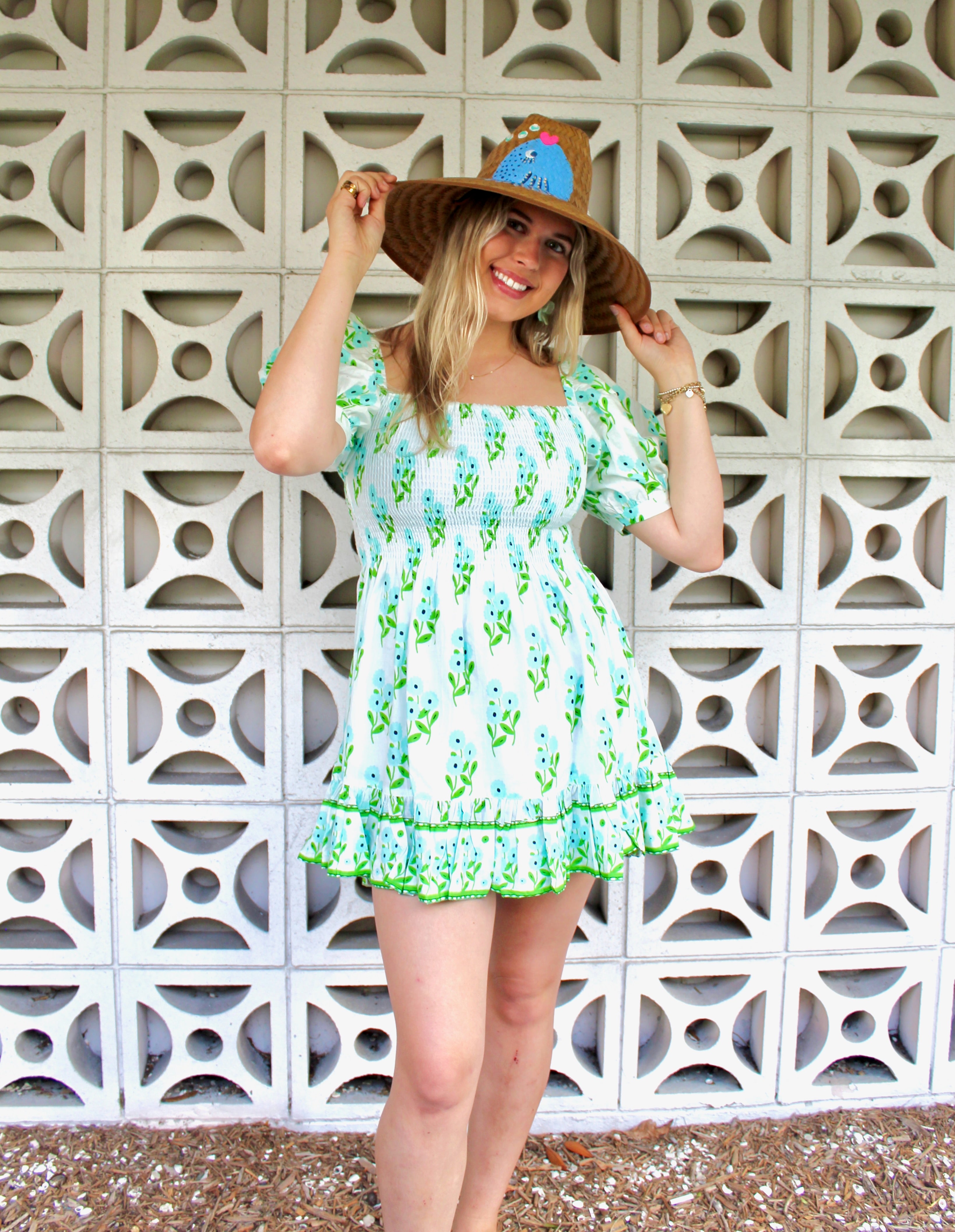 Poppy Dress Short | Bunch of Daisies | Aqua image 0