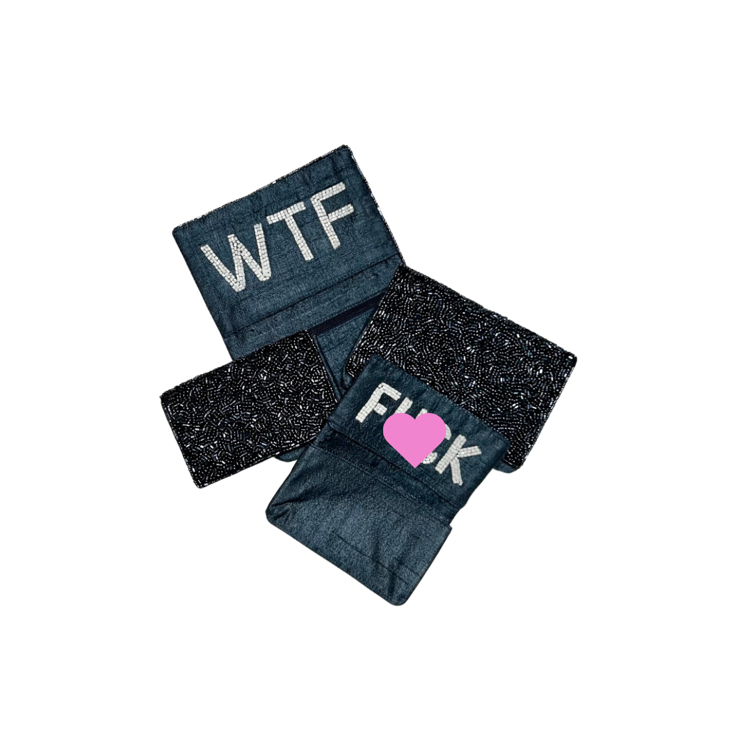 Beaded F**K Card Holder | Assorted Sizes | Navy/White image 3