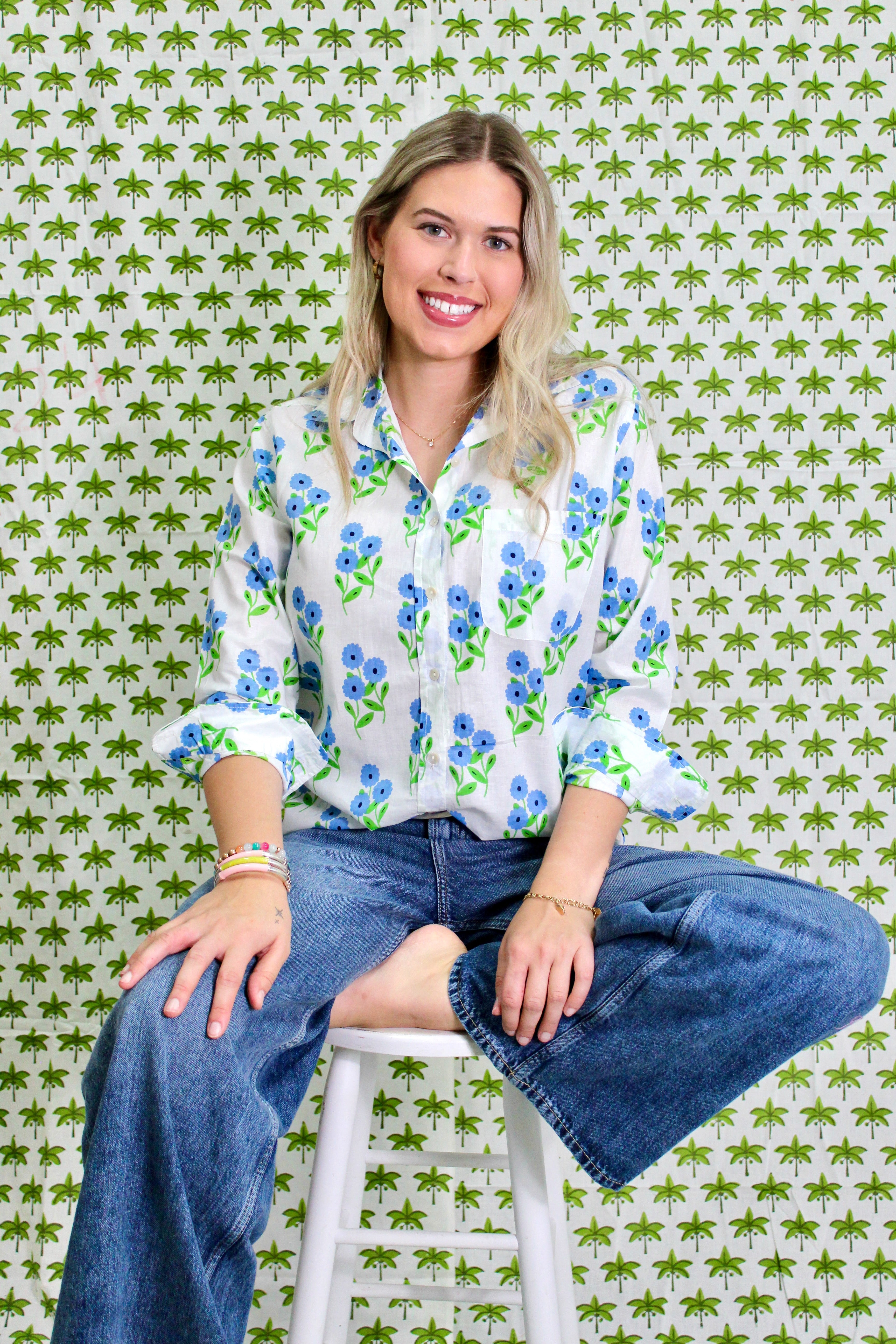Boyfriend Shirt | Bunch of Daisies | Periwinkle image 1