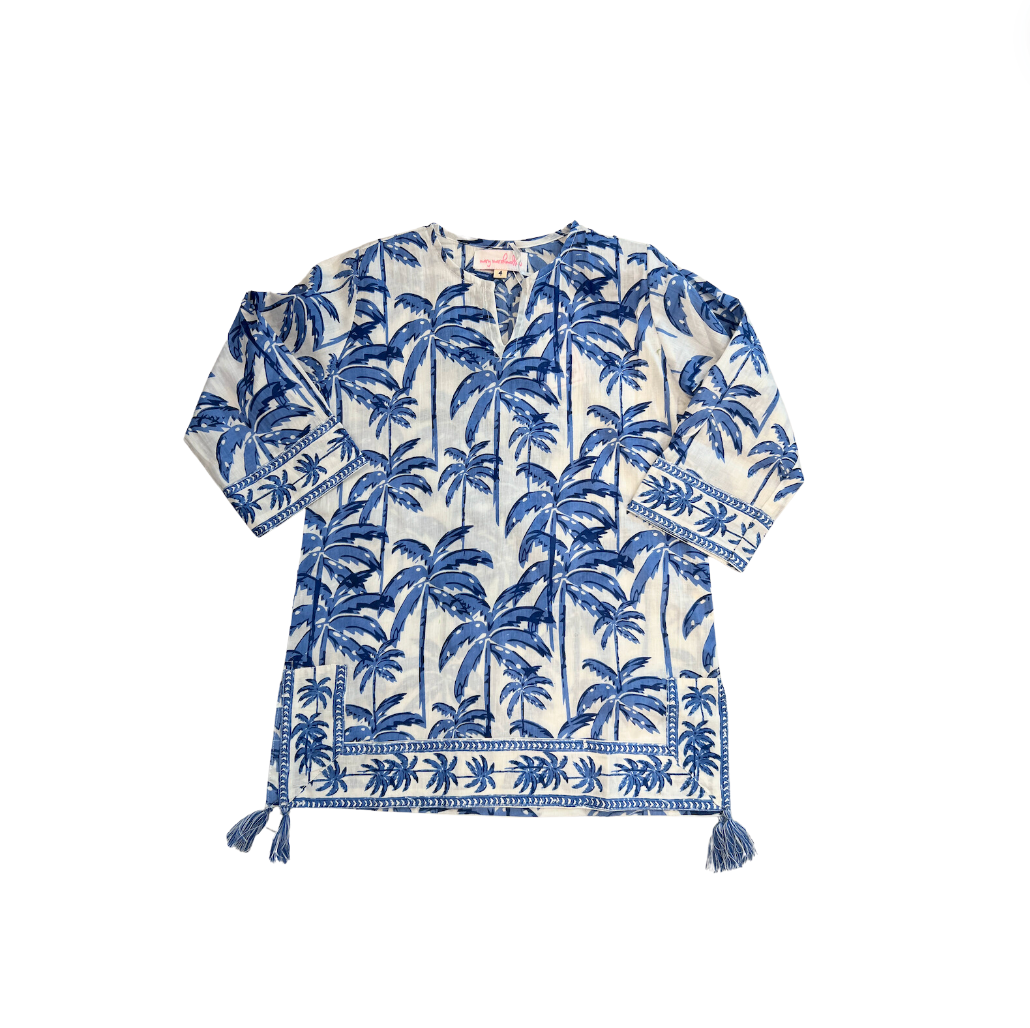 Kids Classic Tunic | Paradise Palm | White/Blue image 0