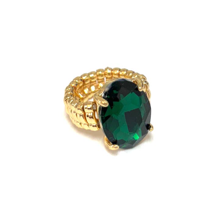 Oval Shape Glass Cocktail Cut Stretched Ring