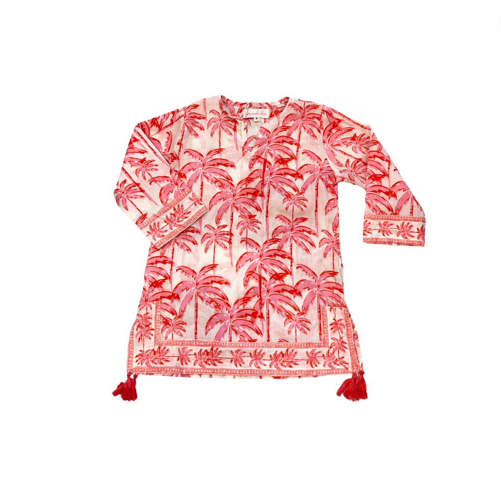 Kids Classic Tunic | Paradise Palm | Pink/Orange image 0