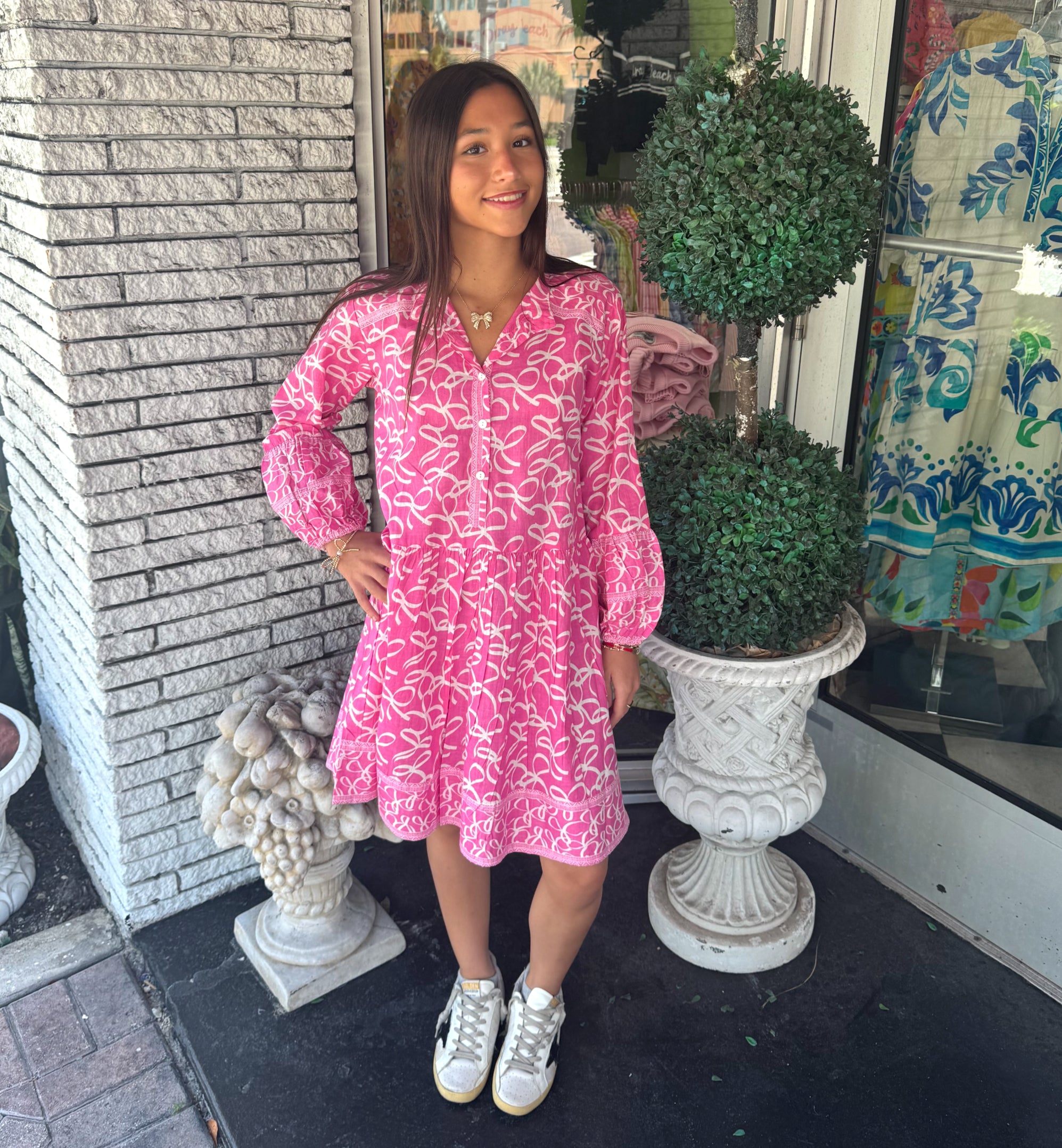 Gogo Dress | Little Palms | Pink image 1