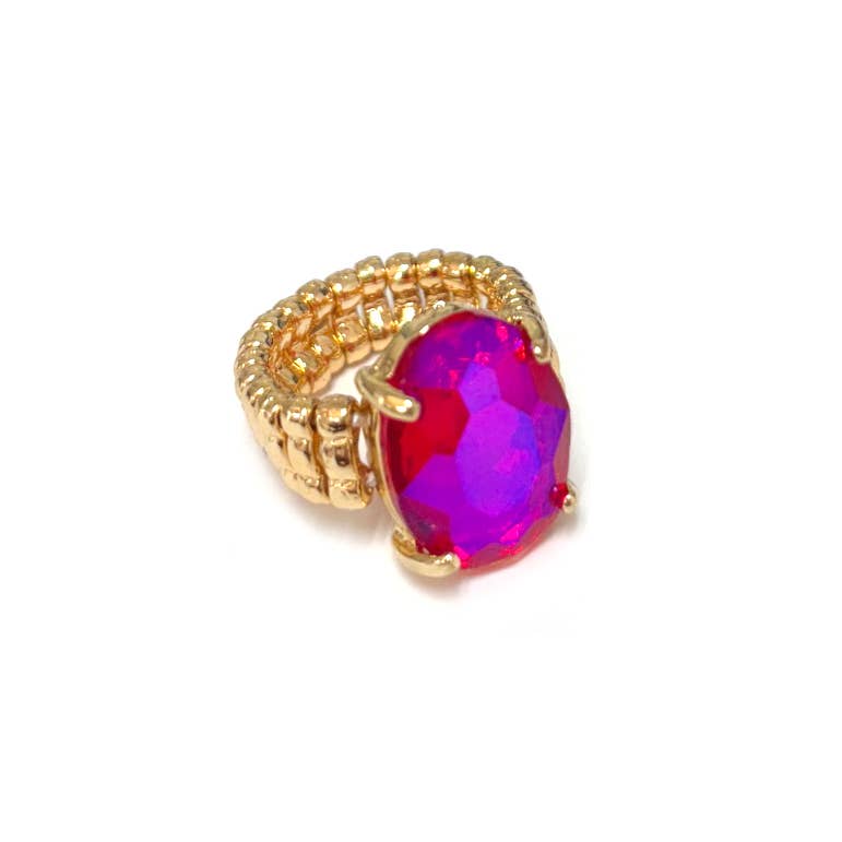 Oval Shape Glass Cocktail Cut Stretched Ring