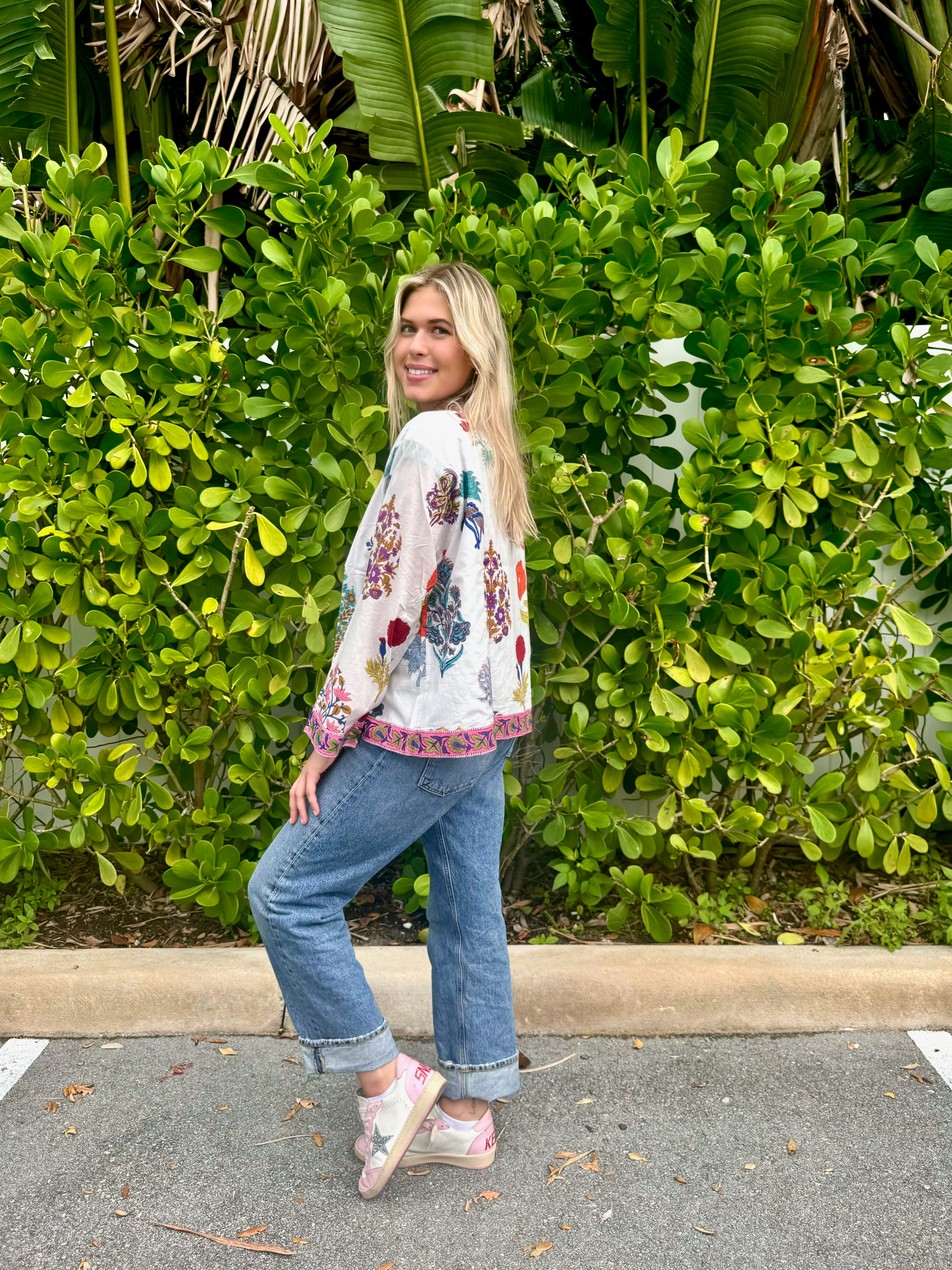 Short Kimono Jacket | Floral Tree Bouquet | Mixed/Pink image 1