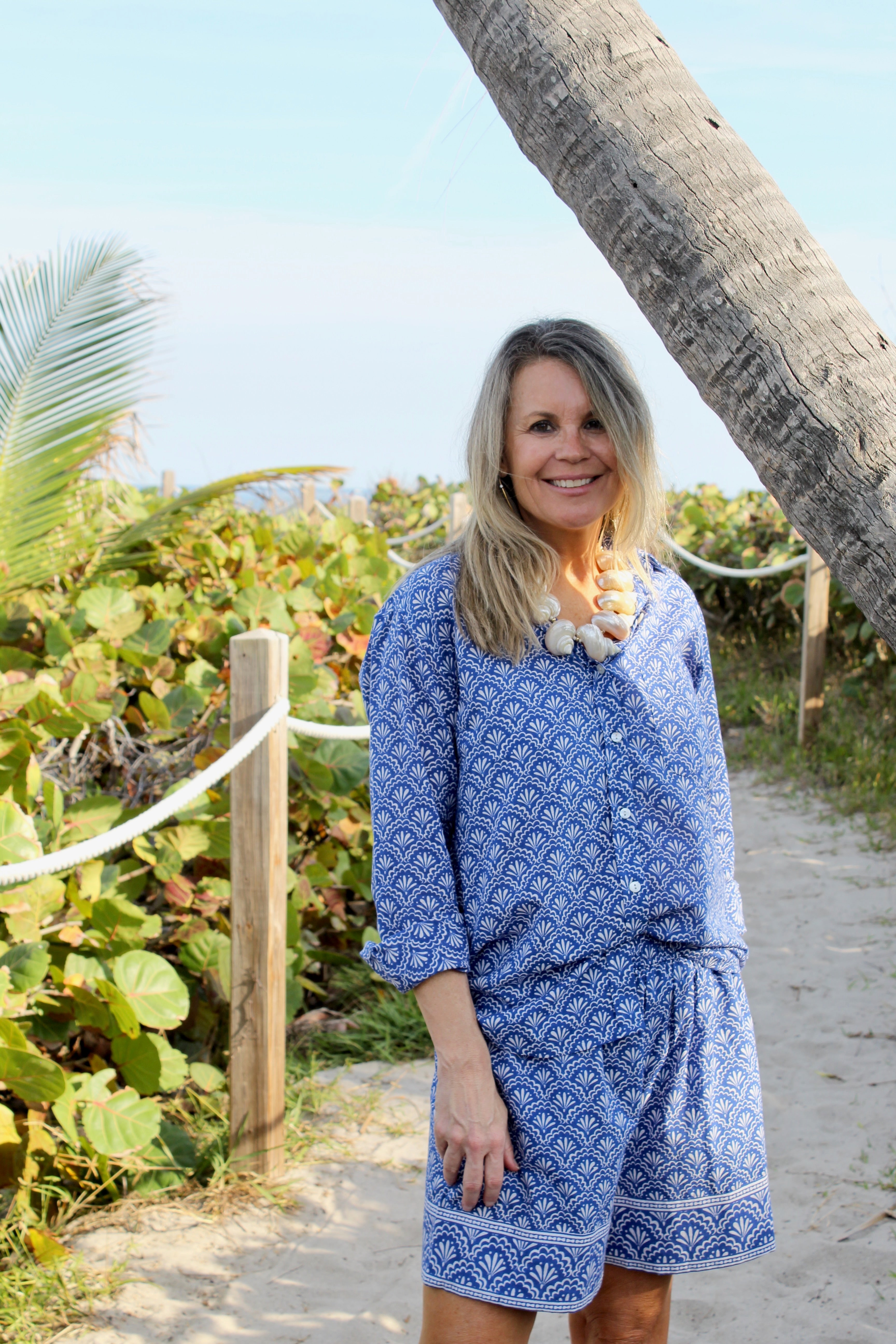 Boyfriend Shirt | Scallop Tile Geometric | Blue image 1