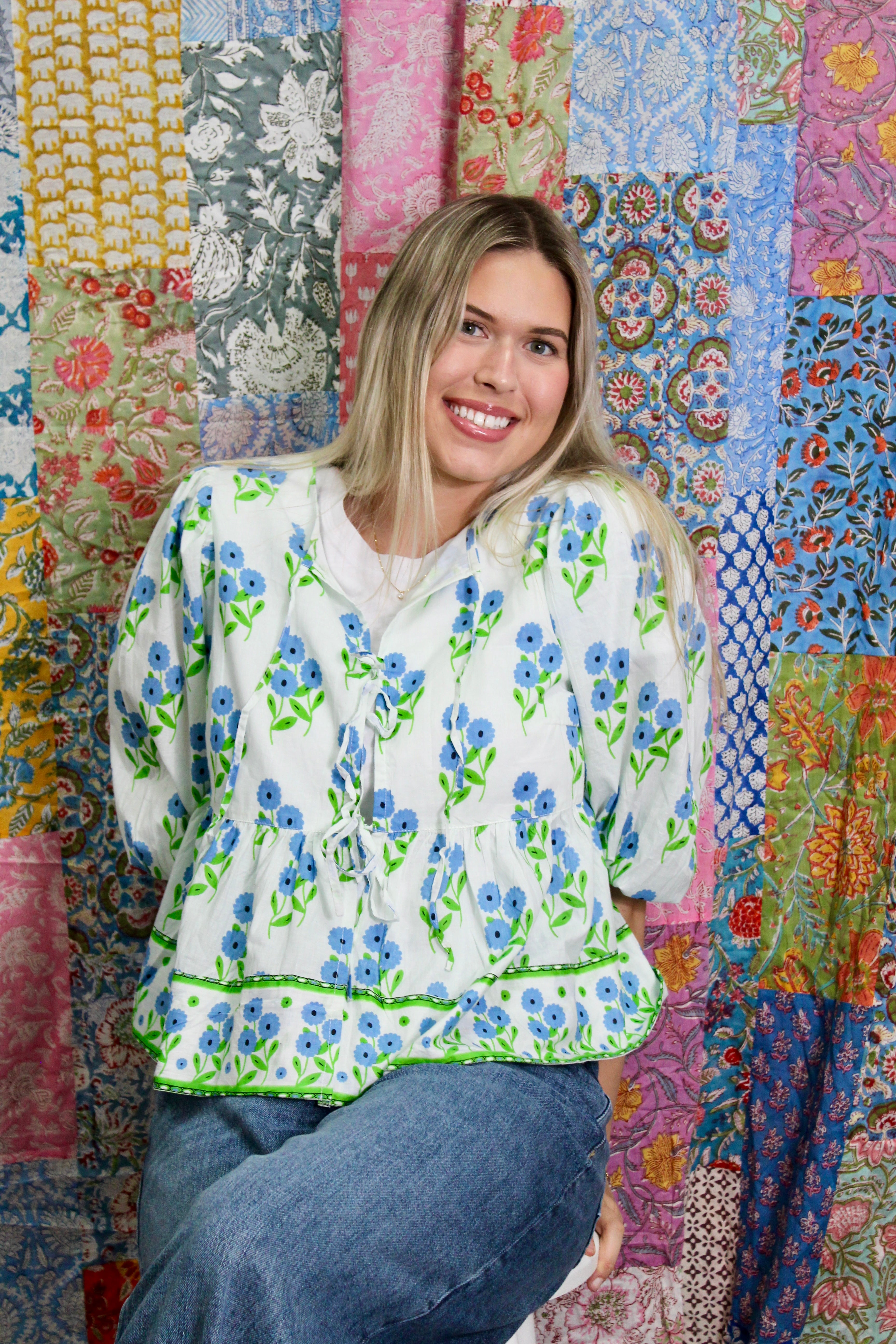 Ruffle Tie Top | Bunch of Daisies | Periwinkle image 1