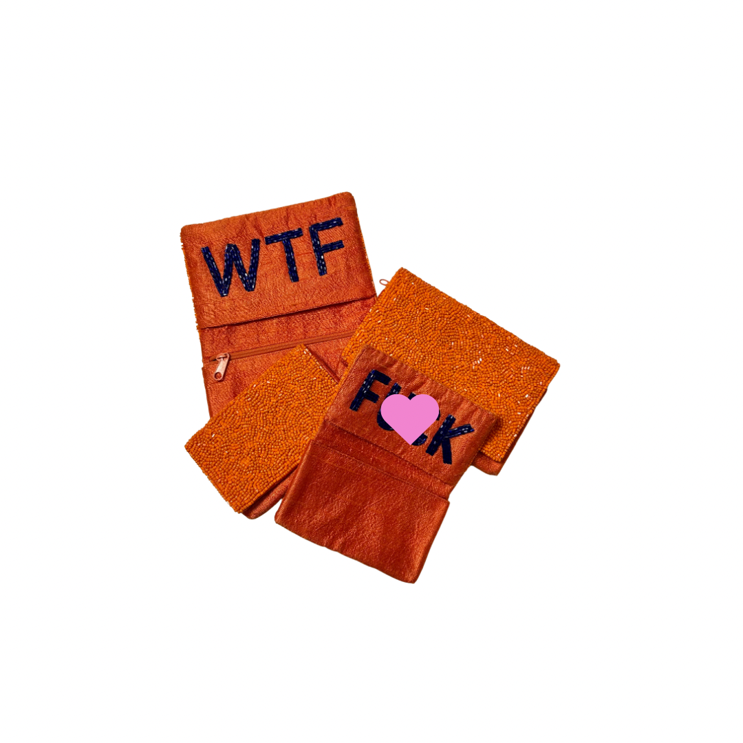 Beaded WTF Card Holder | Assorted Sizes | Orange/Blue image 3