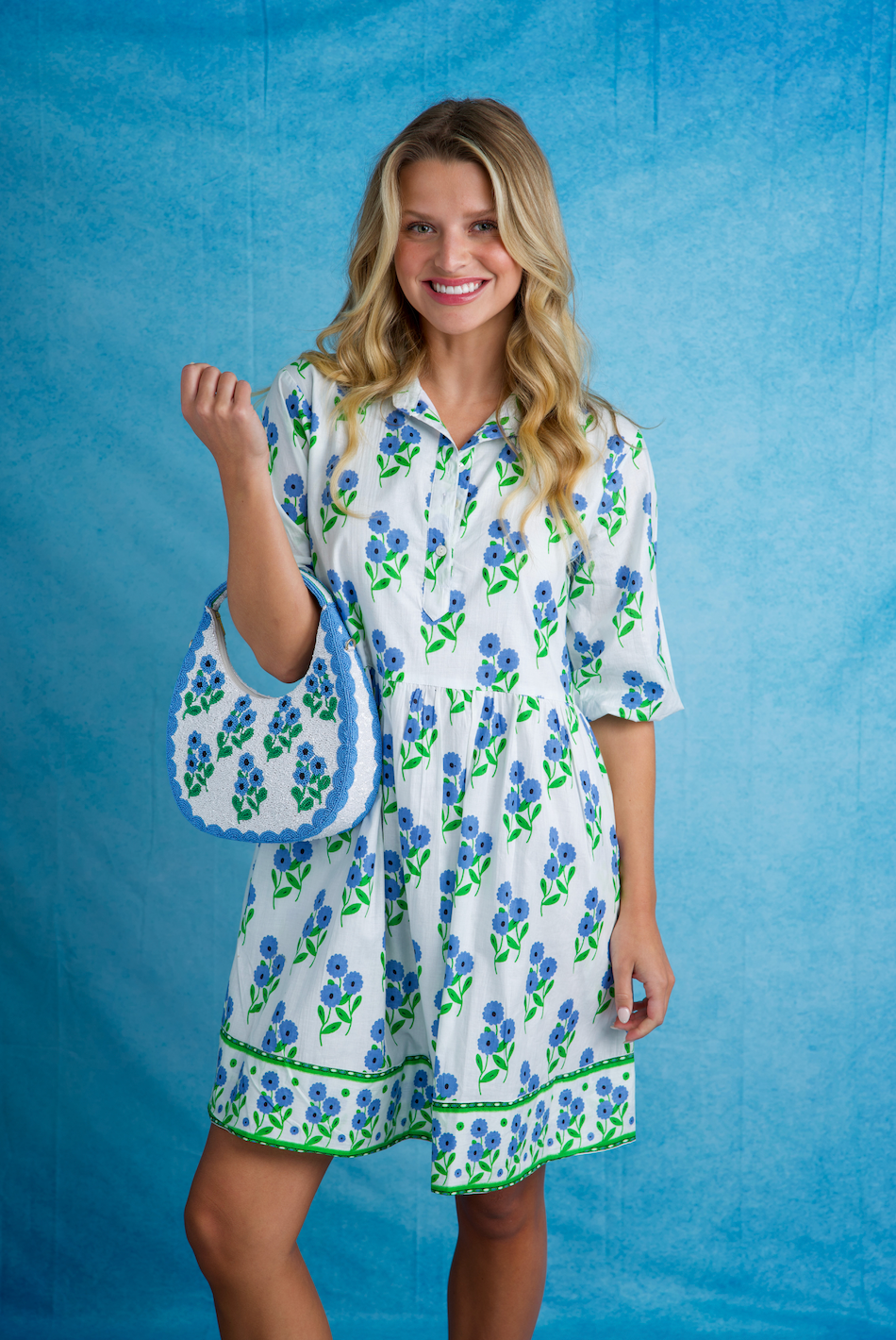 Frannie Short Dress | Bunch Of Daisies | Periwinkle image 0