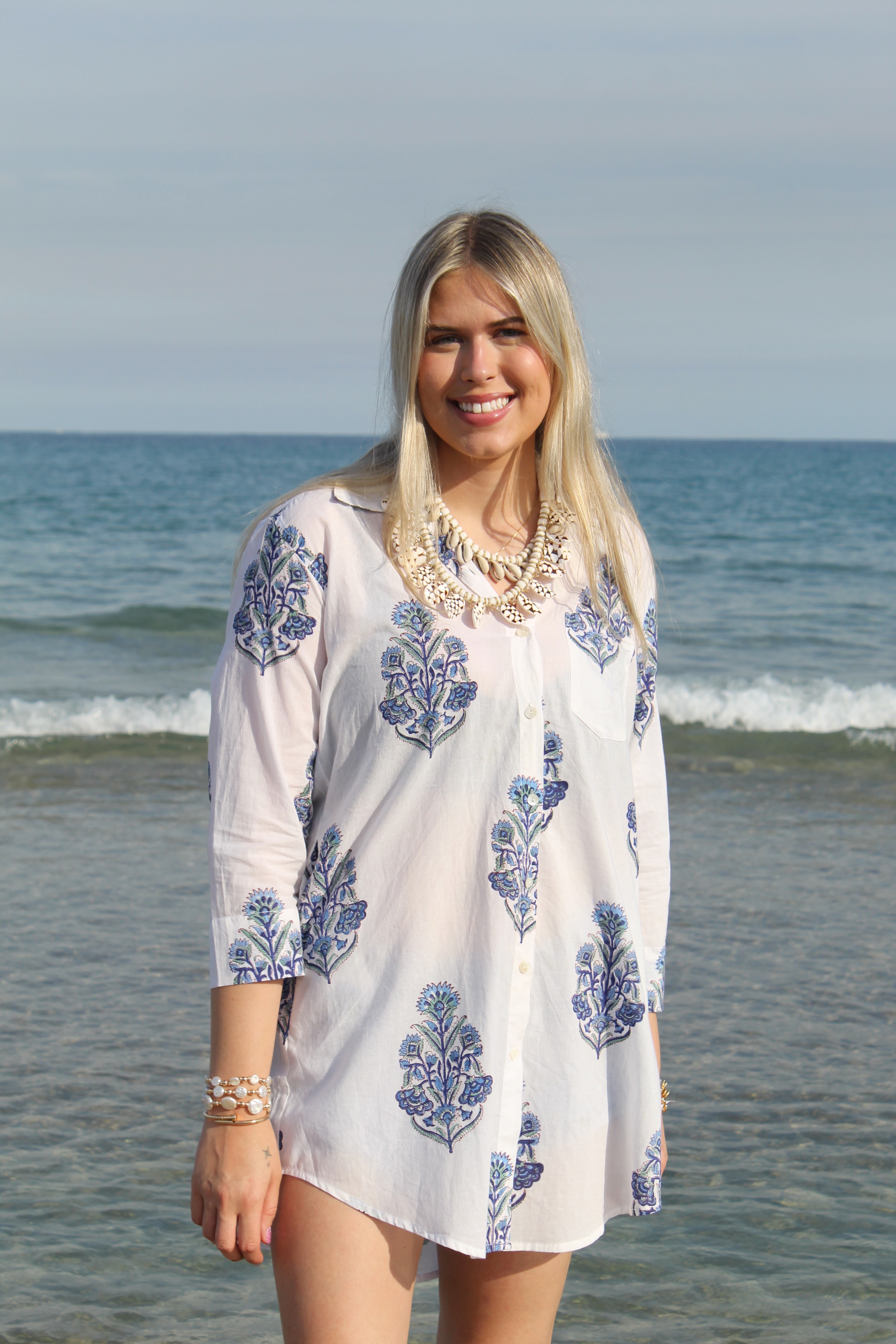 Boyfriend Dress | Floral Block Print | Blue image 2