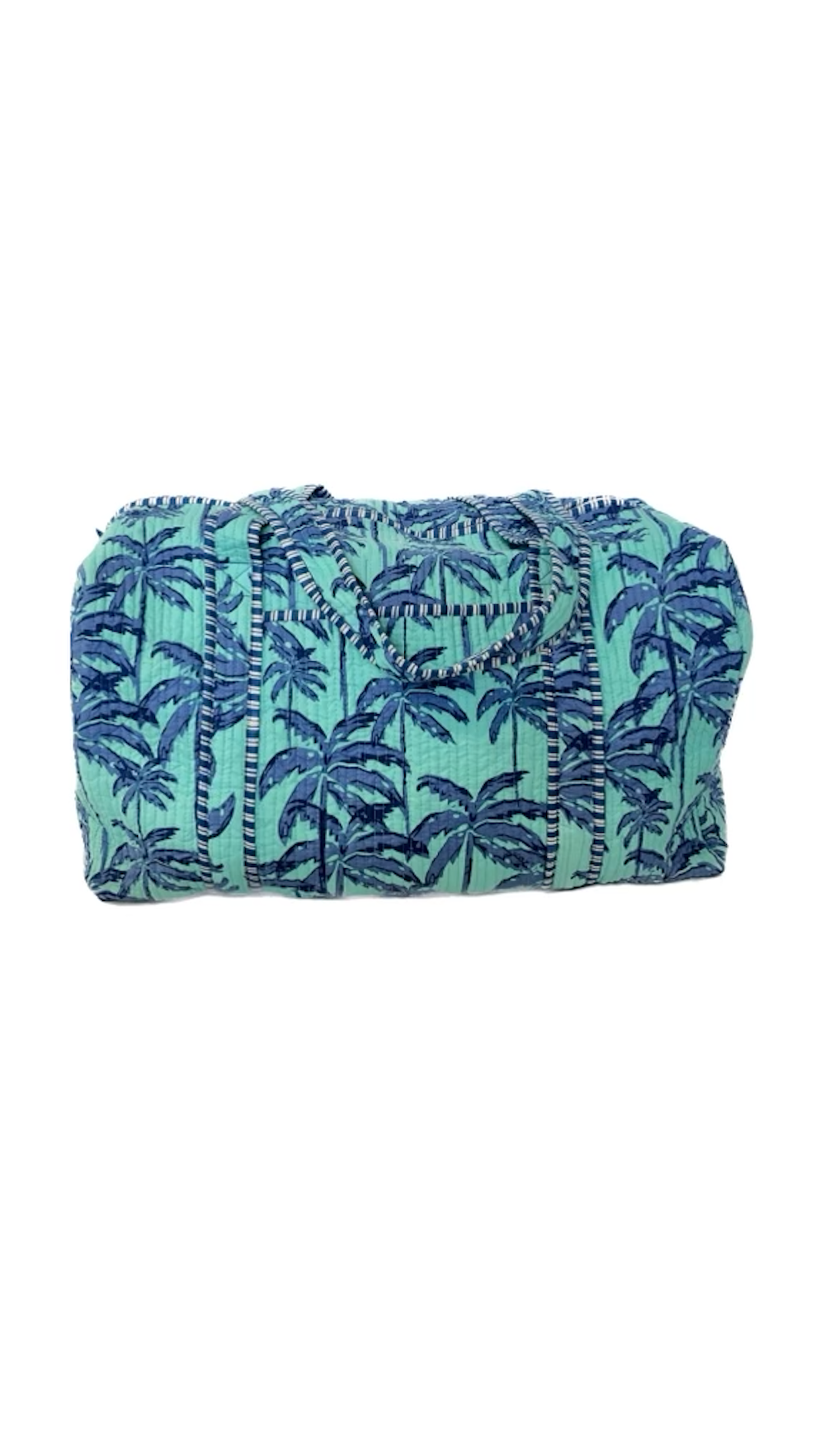 Block Printed Duffle | Paradise Palm | Aqua/Blue image 0