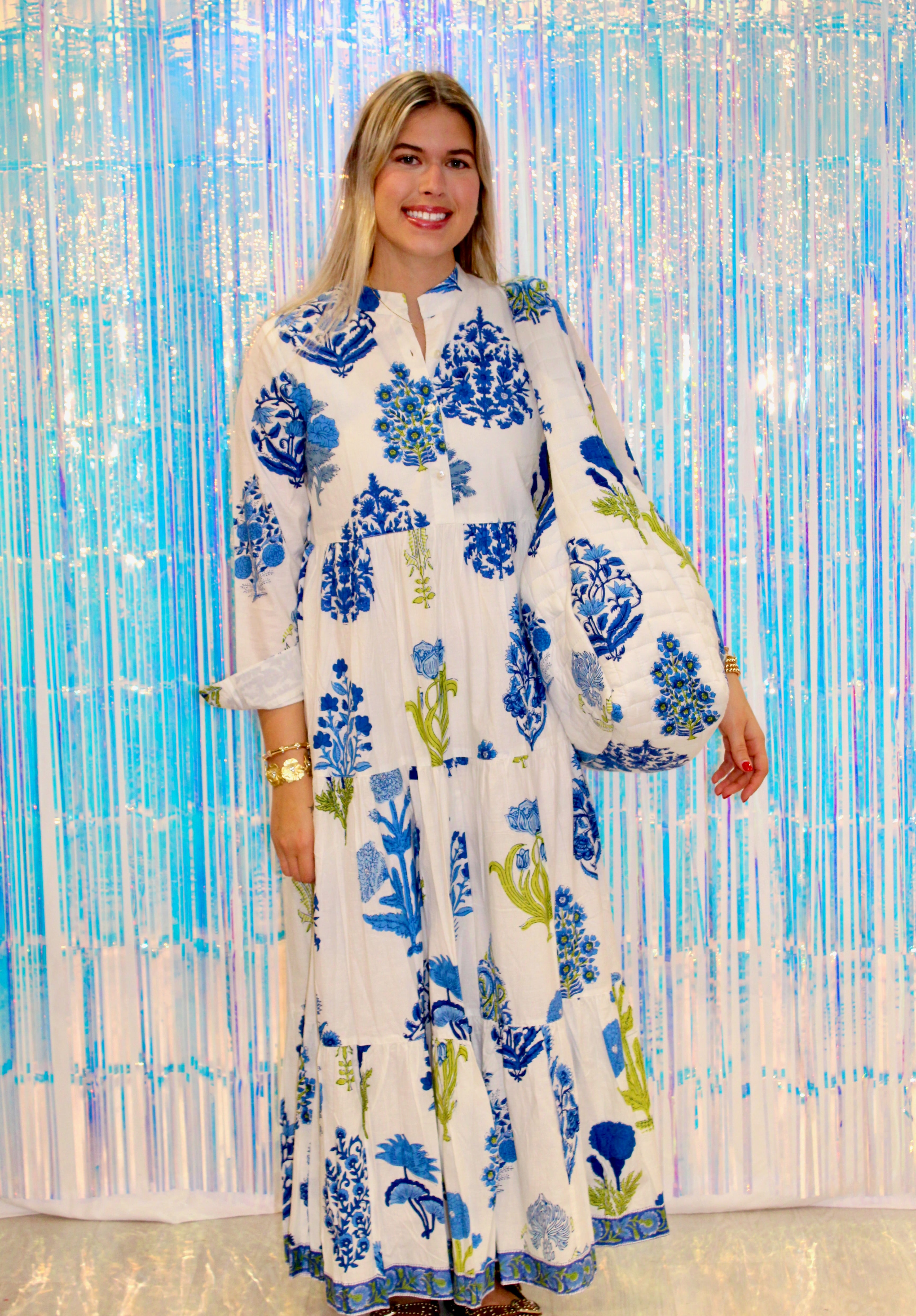 Lulu Dress | Mixed Blockprint Floral | Blue image 0