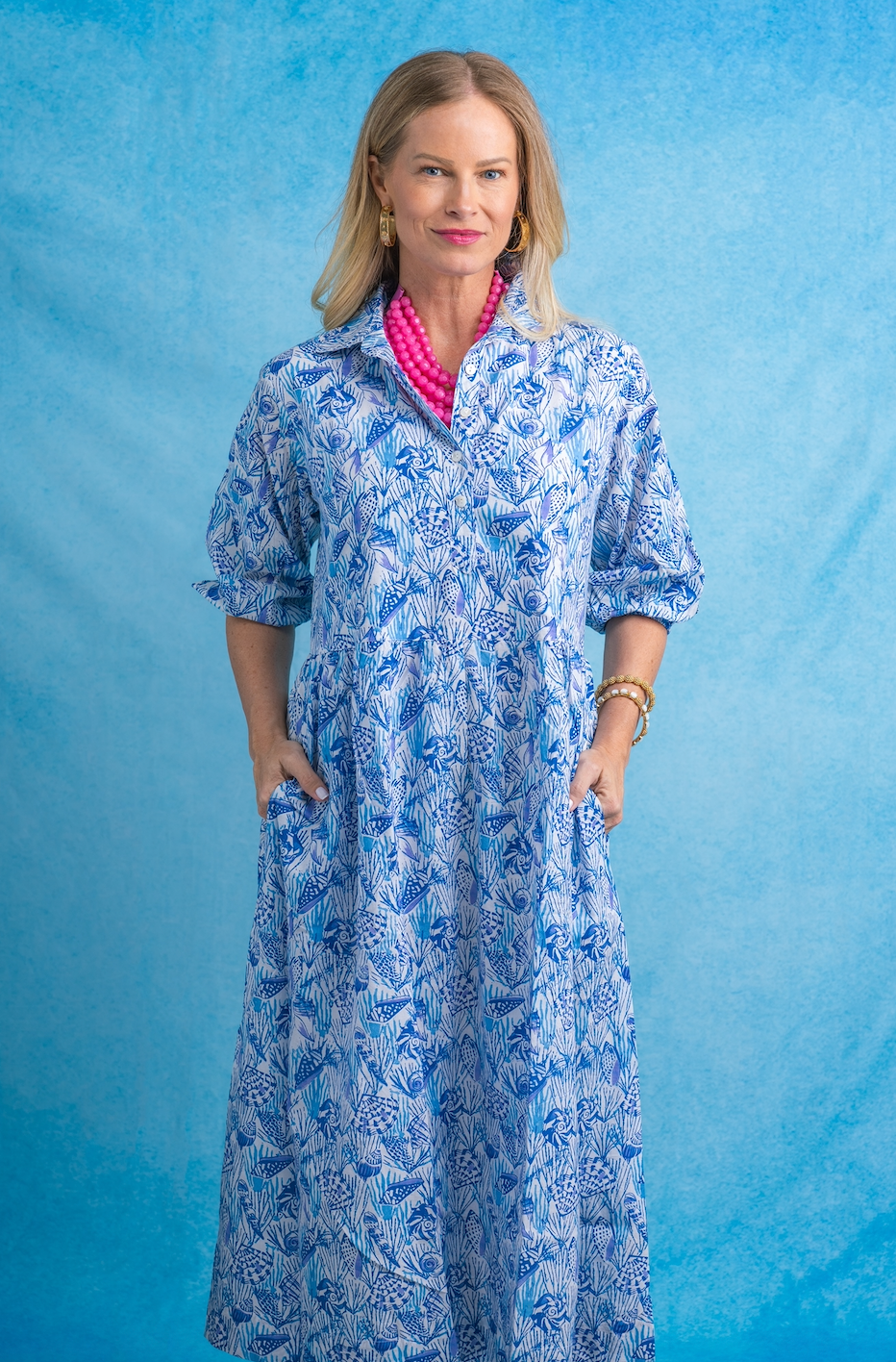 Frannie Midi Dress | Seashell | Blue image 0