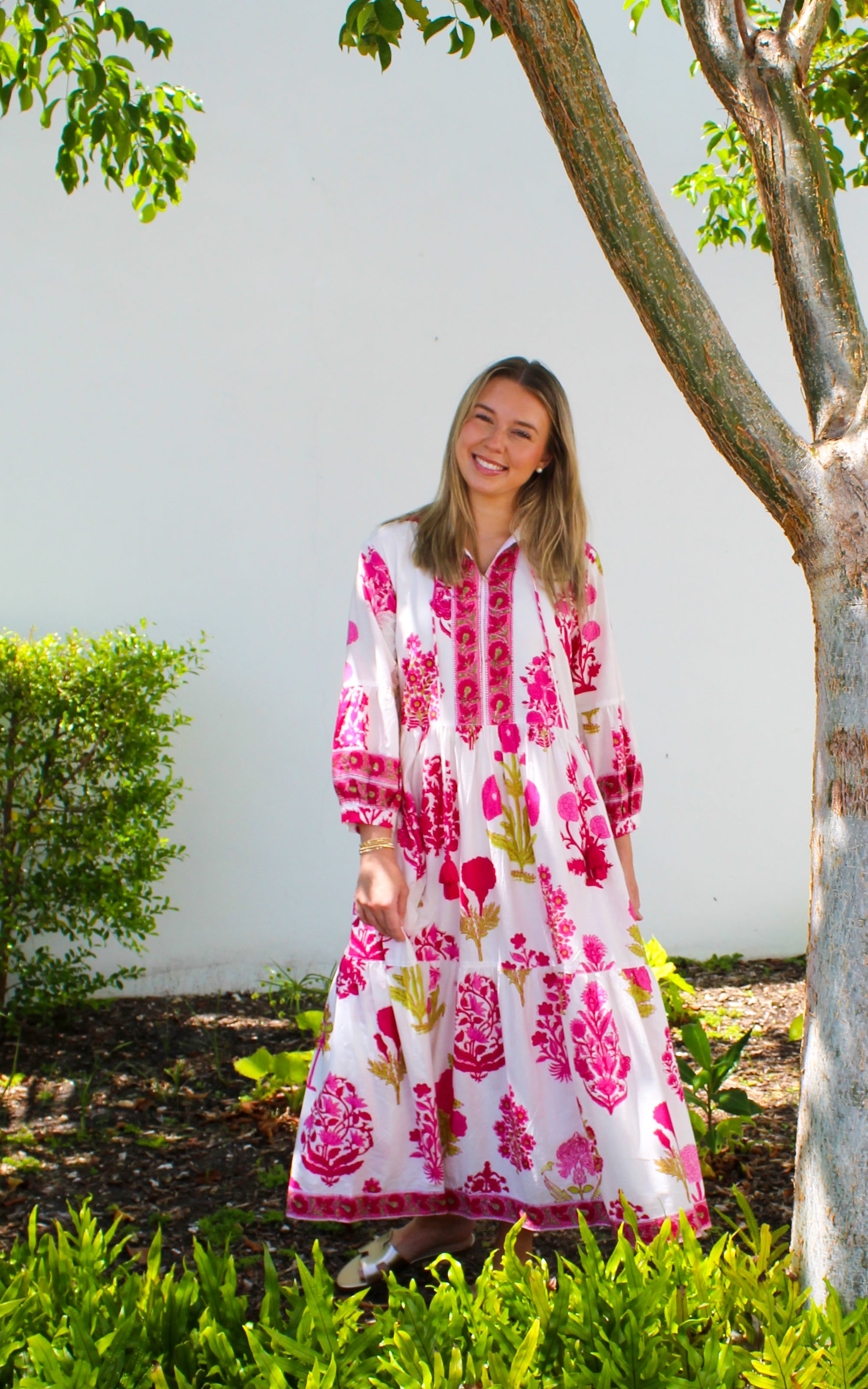 Violet Dress | Block Print Floral | Pink image 0