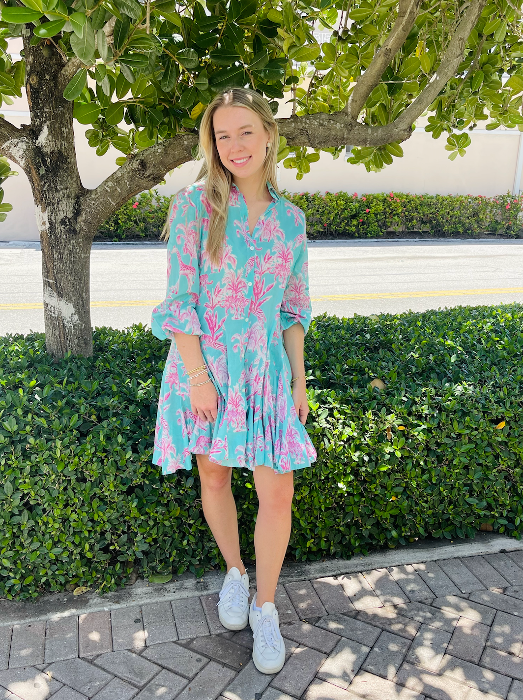Ivy Dress | Jungle Toile | Aqua/Pink image 0