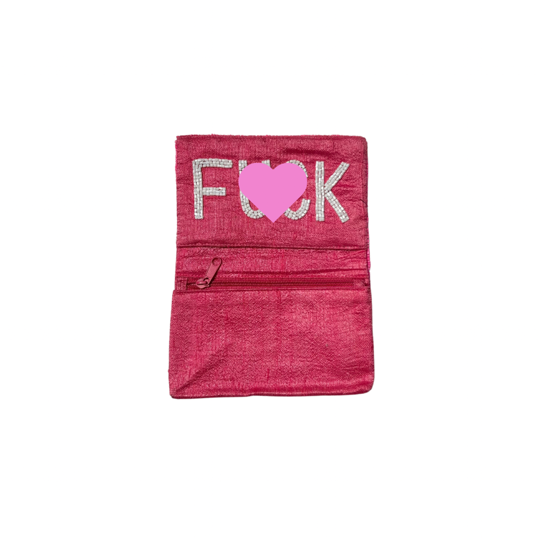 Beaded F**K Card Holder | Assorted Sizes | White/Pink image 0
