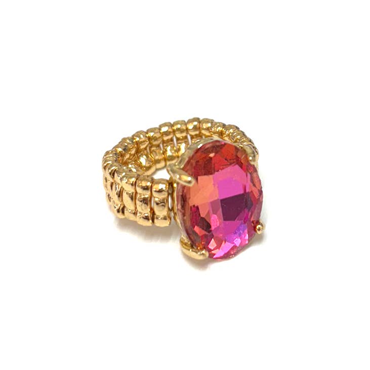 Oval Shape Glass Cocktail Cut Stretched Ring