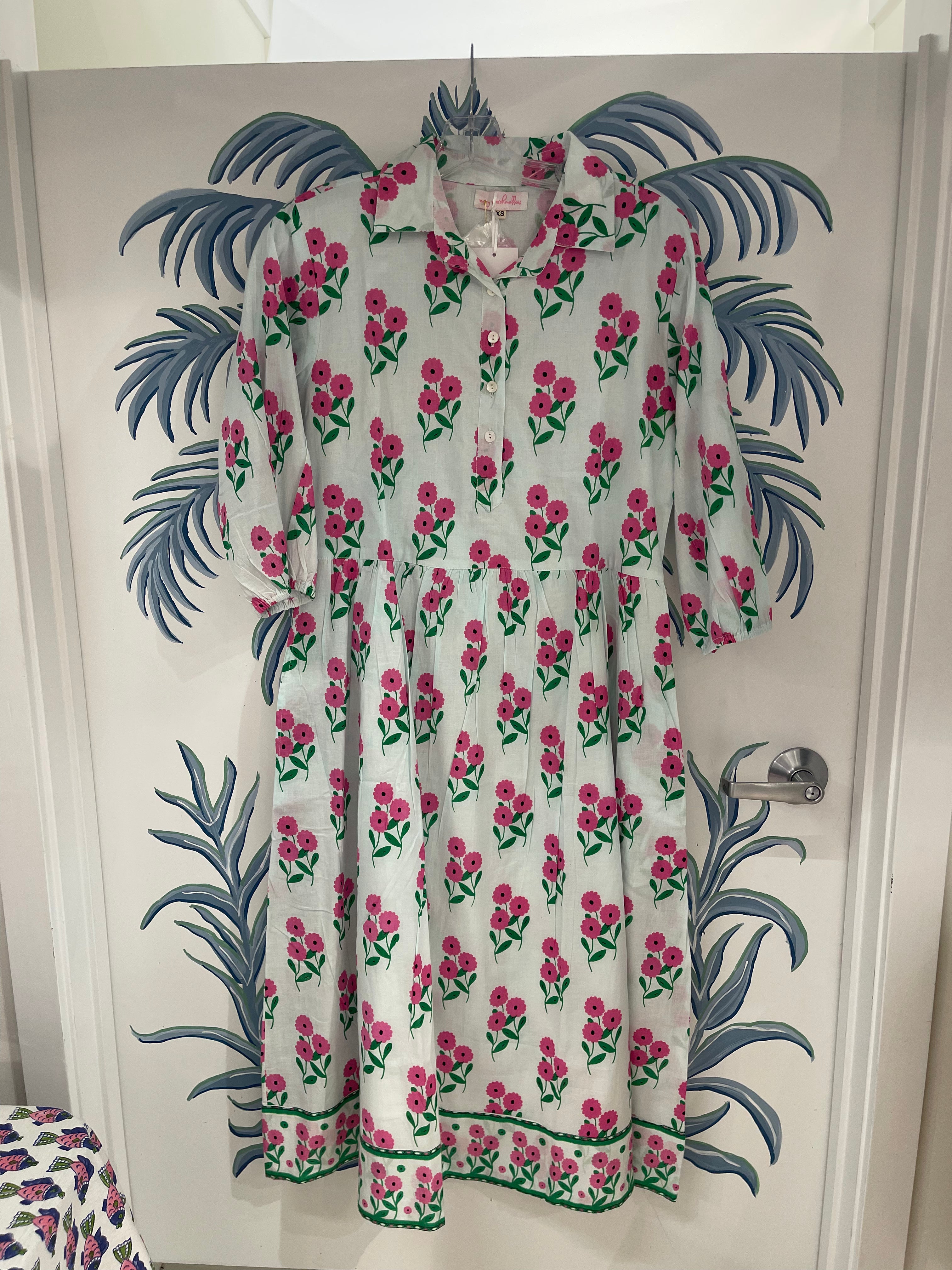 Vestido Midi Frannie | Ramo de Margaritas | Azul Bígaro