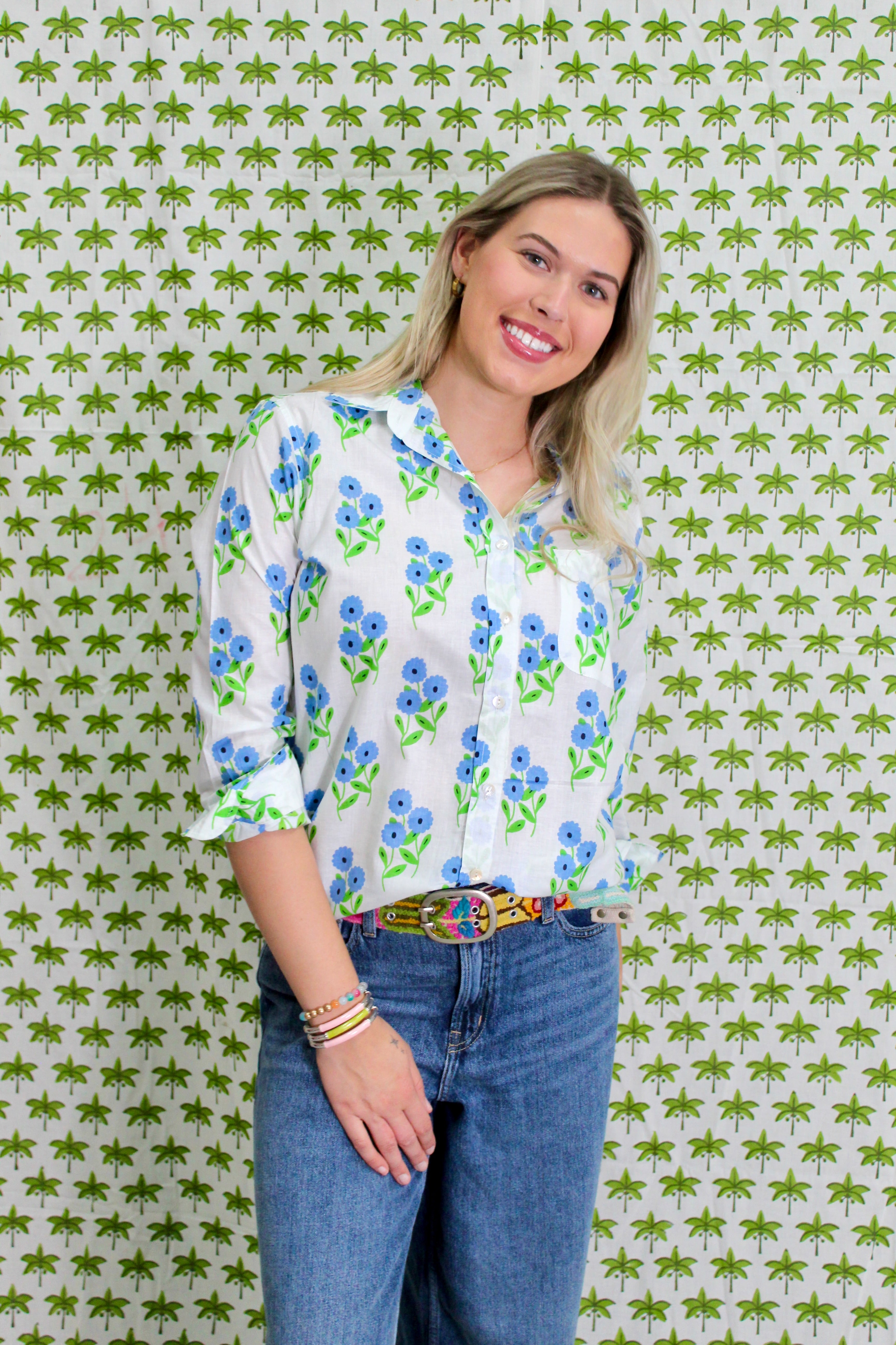 Boyfriend Shirt | Bunch of Daisies | Periwinkle image 0