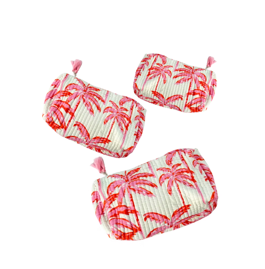 Quilted Cosmetic Bags | Paradise Palm | Pink image 0