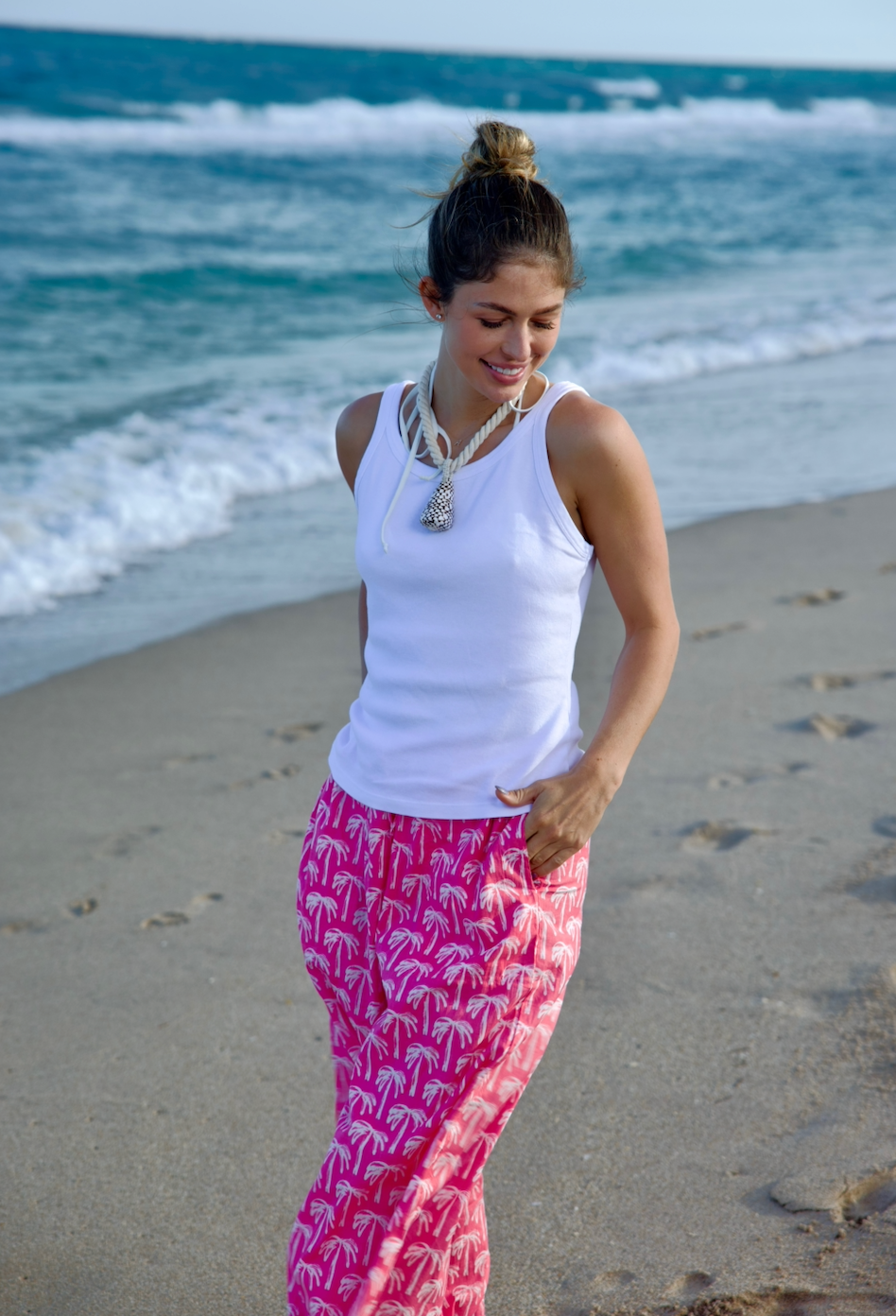 Delray Pant | Tropical Palm | Pink image 0