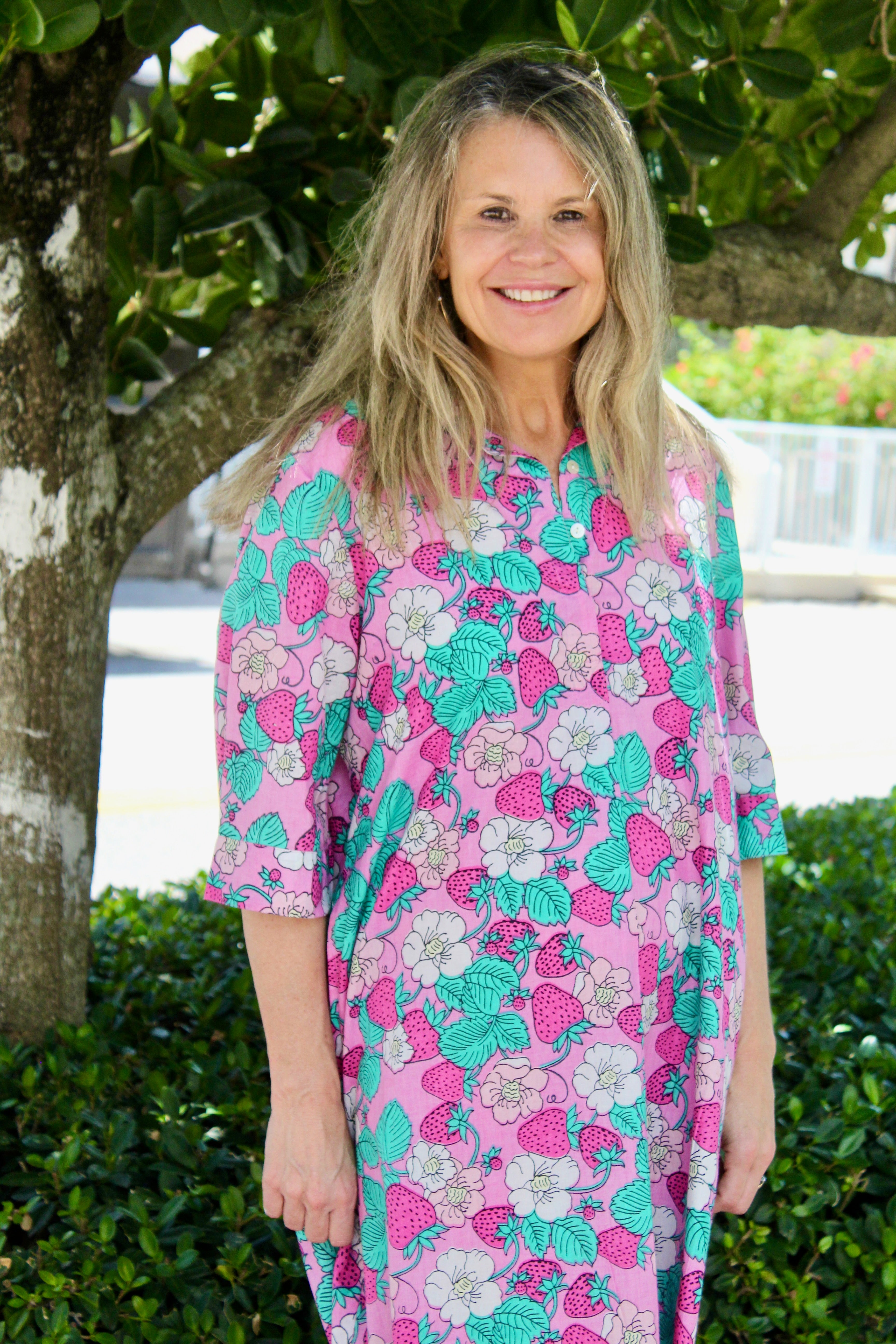 Scalloped Delray Dress | Vintage Strawberries | Pink image 1