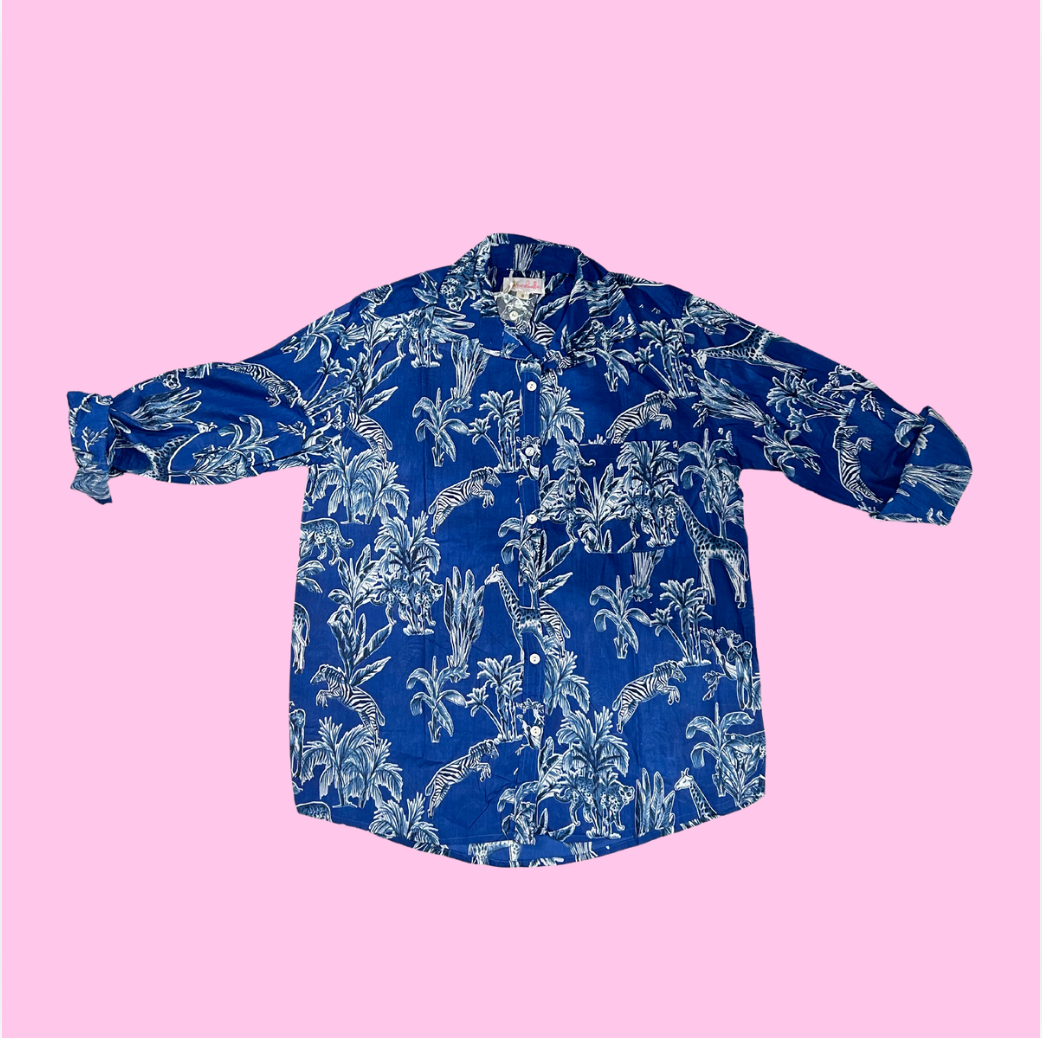 Boyfriend Shirt | Jungle Toile | Navy image 0