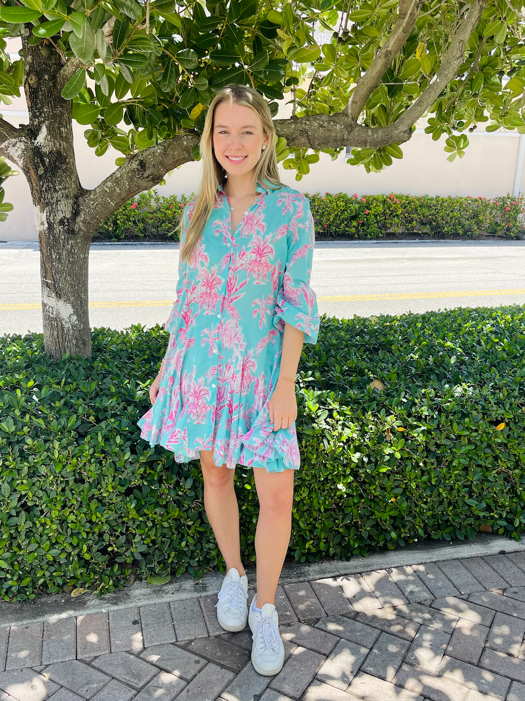 Ivy Dress | Jungle Toile | Aqua/Pink image 1