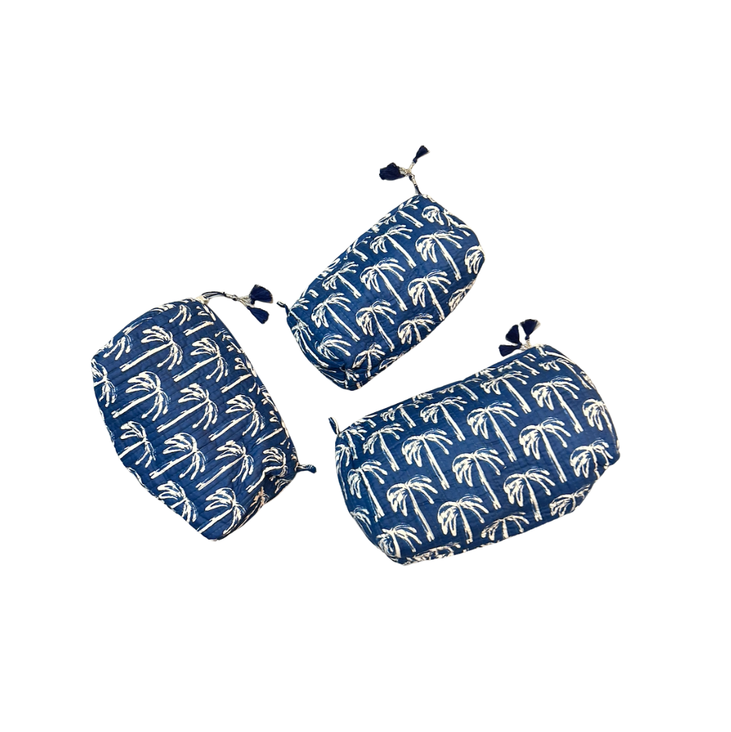 Quilted Cosmetic Bags | Tropical Palm | Navy image 0