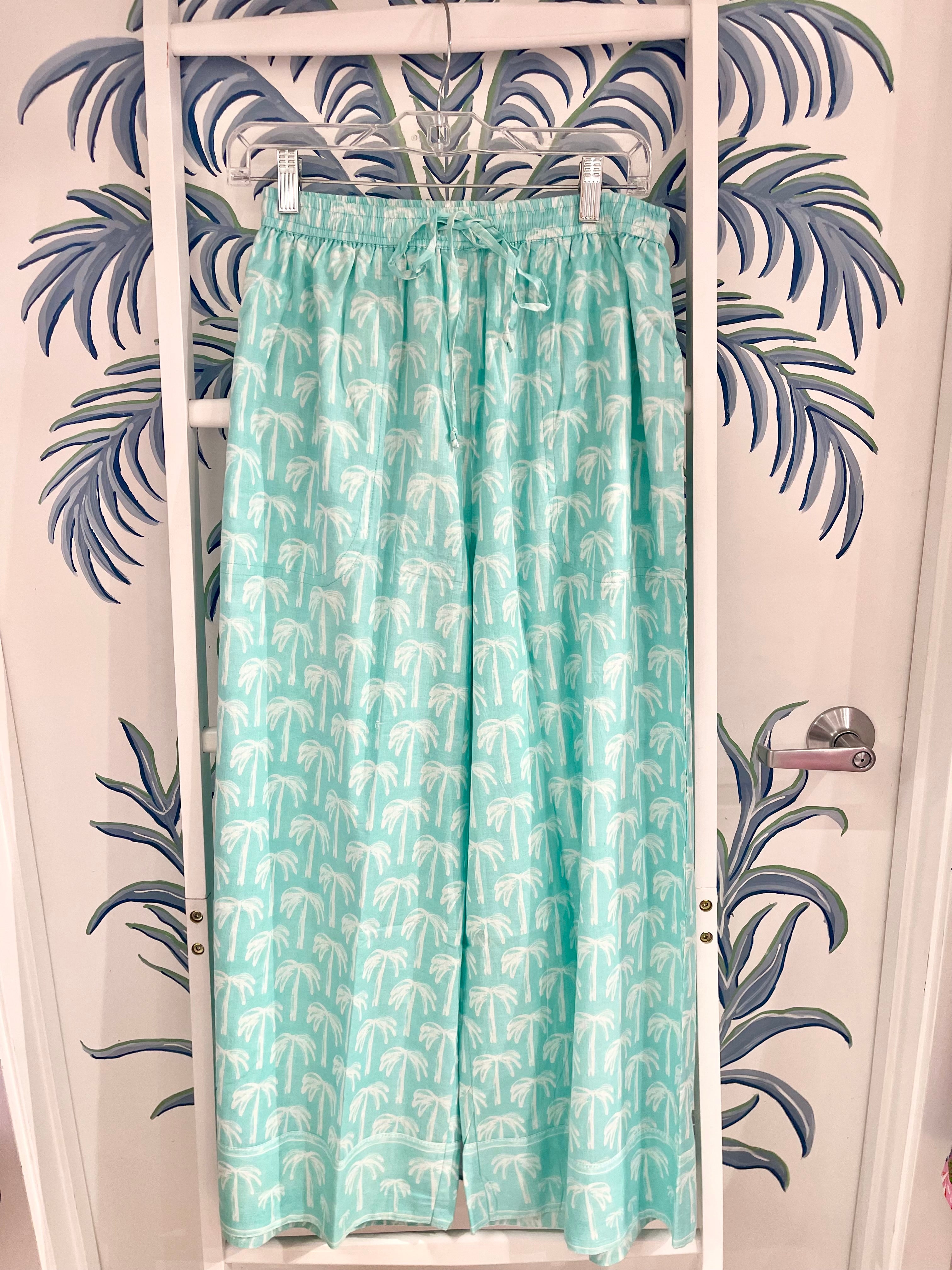 Delray Pant | Little Palms | Aqua image 0