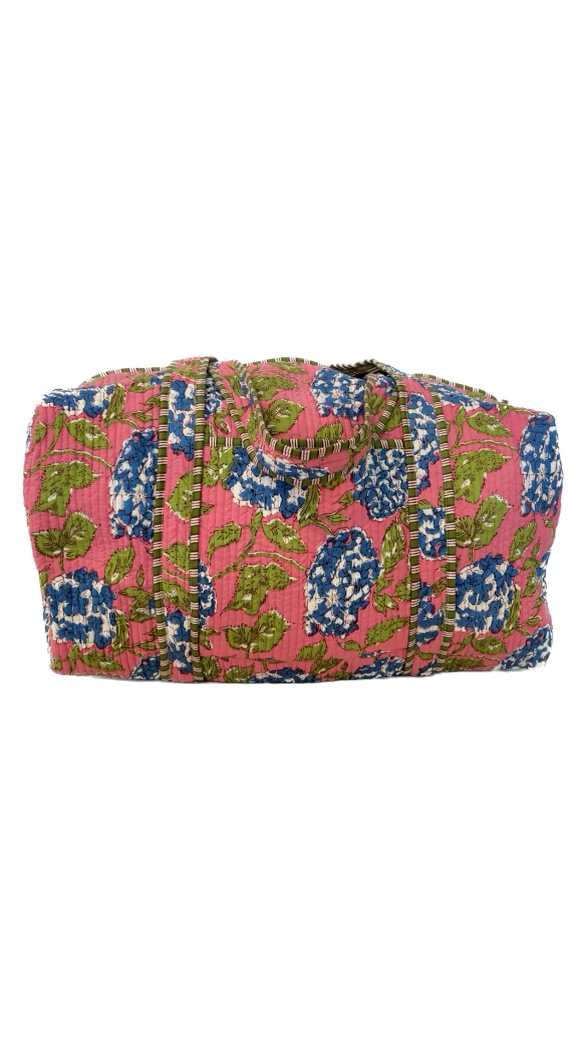 Block Printed Duffle | Hydrangea | Pink/Blue image 0