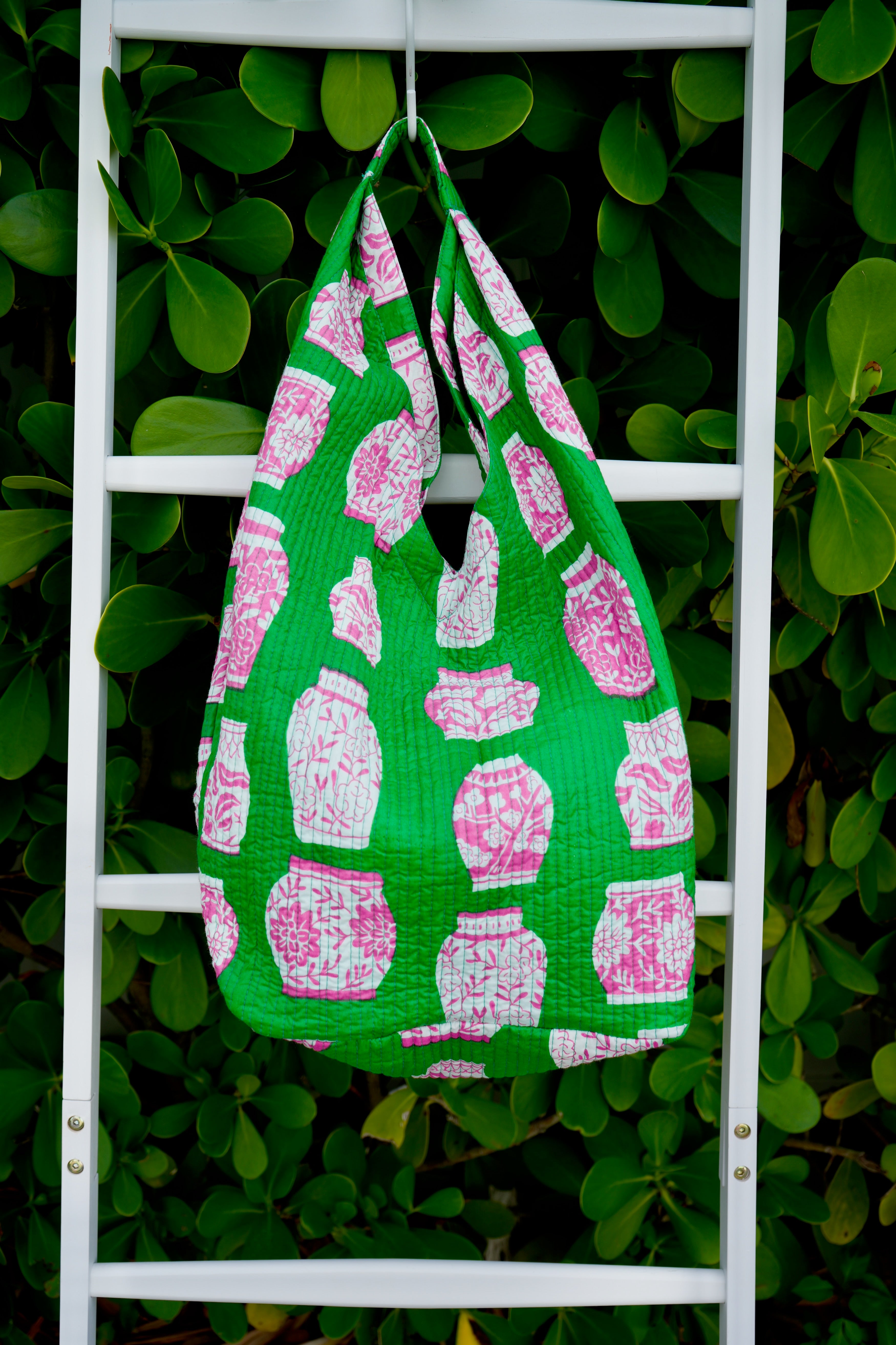 Puffer Tote Bag | Ginger Jar | Pink/Green