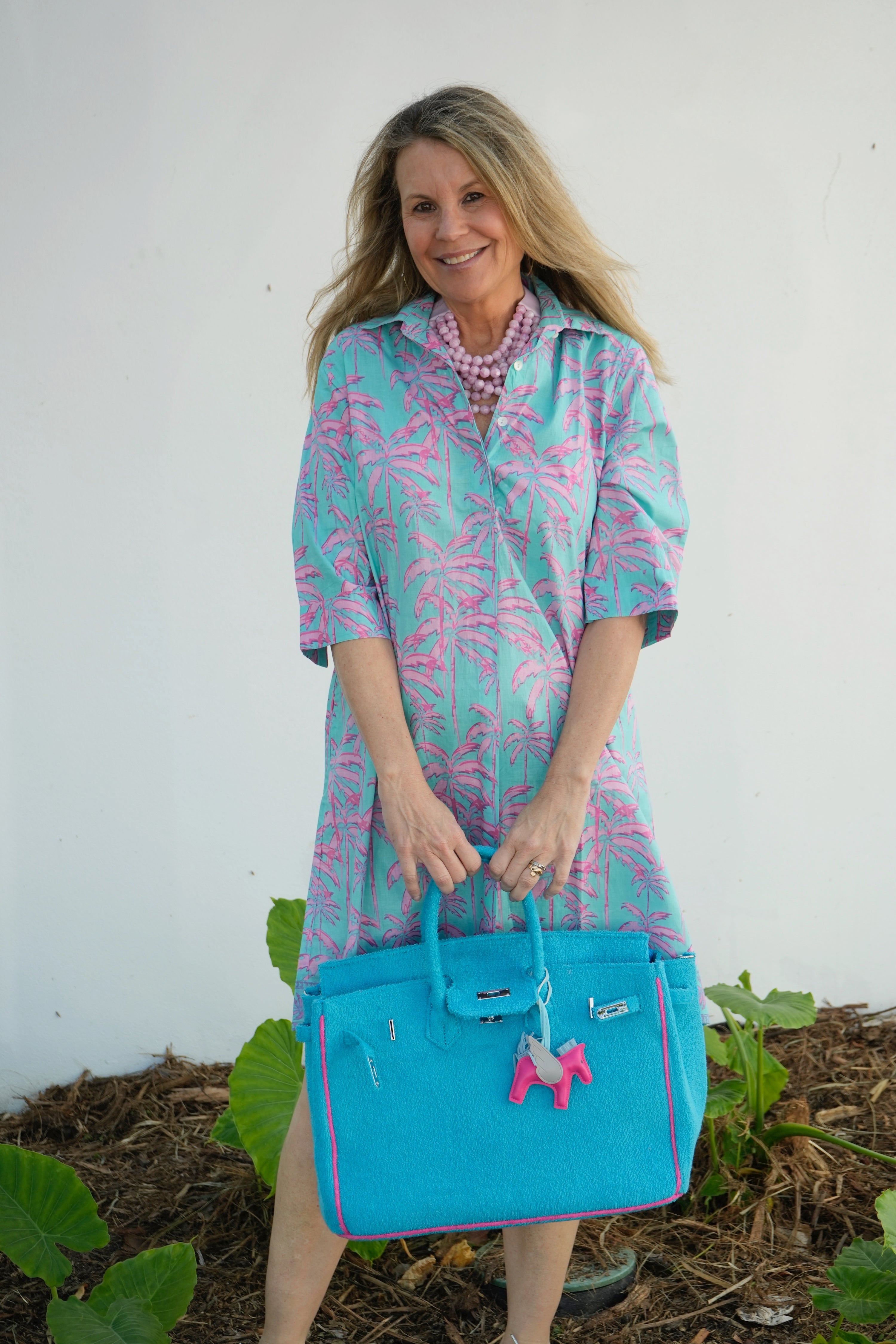 Delray Dress | Paradise Palm | Pink/Aqua