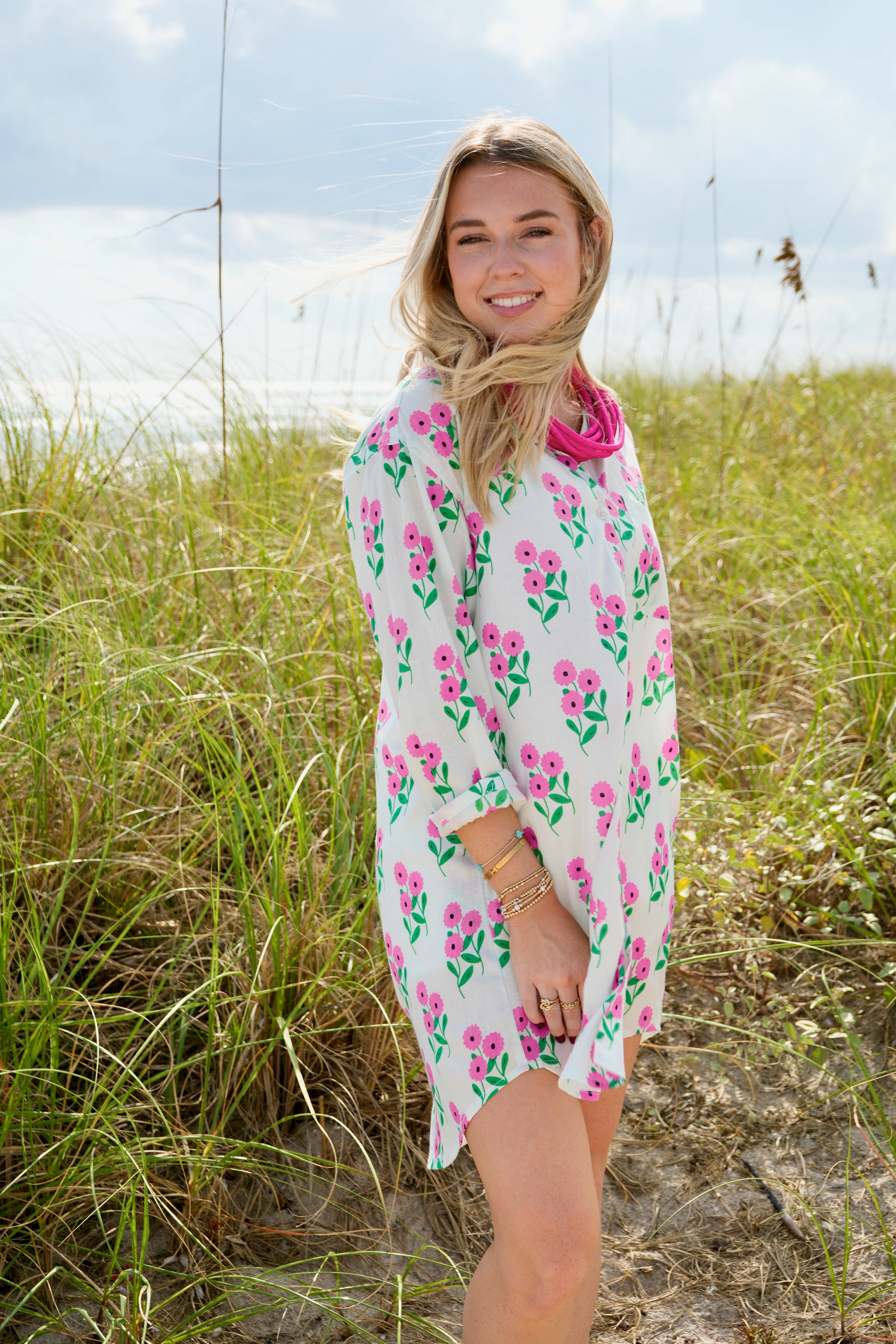 Boyfriend Dress | Bunch of Daisies | Pink