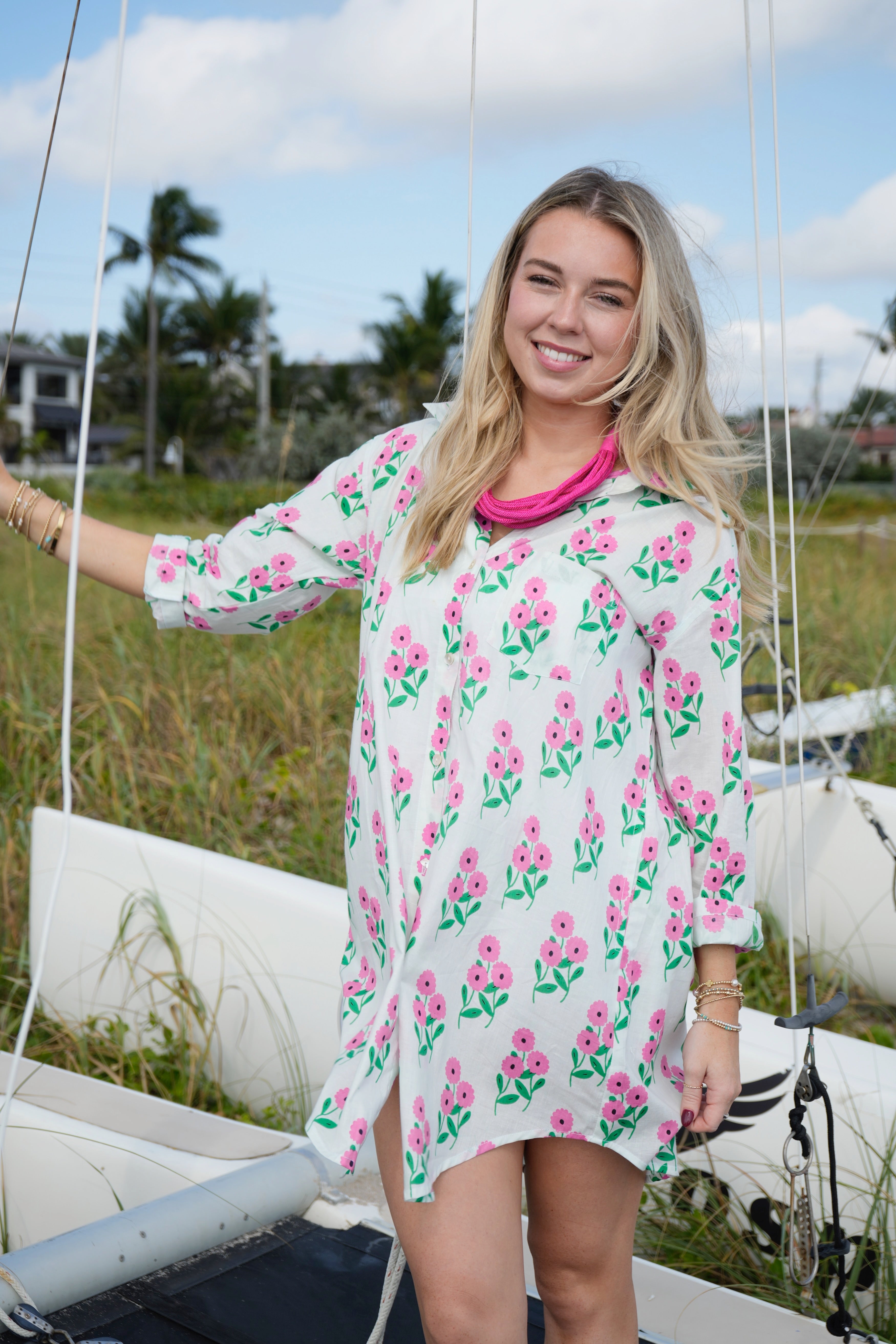 Boyfriend Dress | Bunch of Daisies | Pink