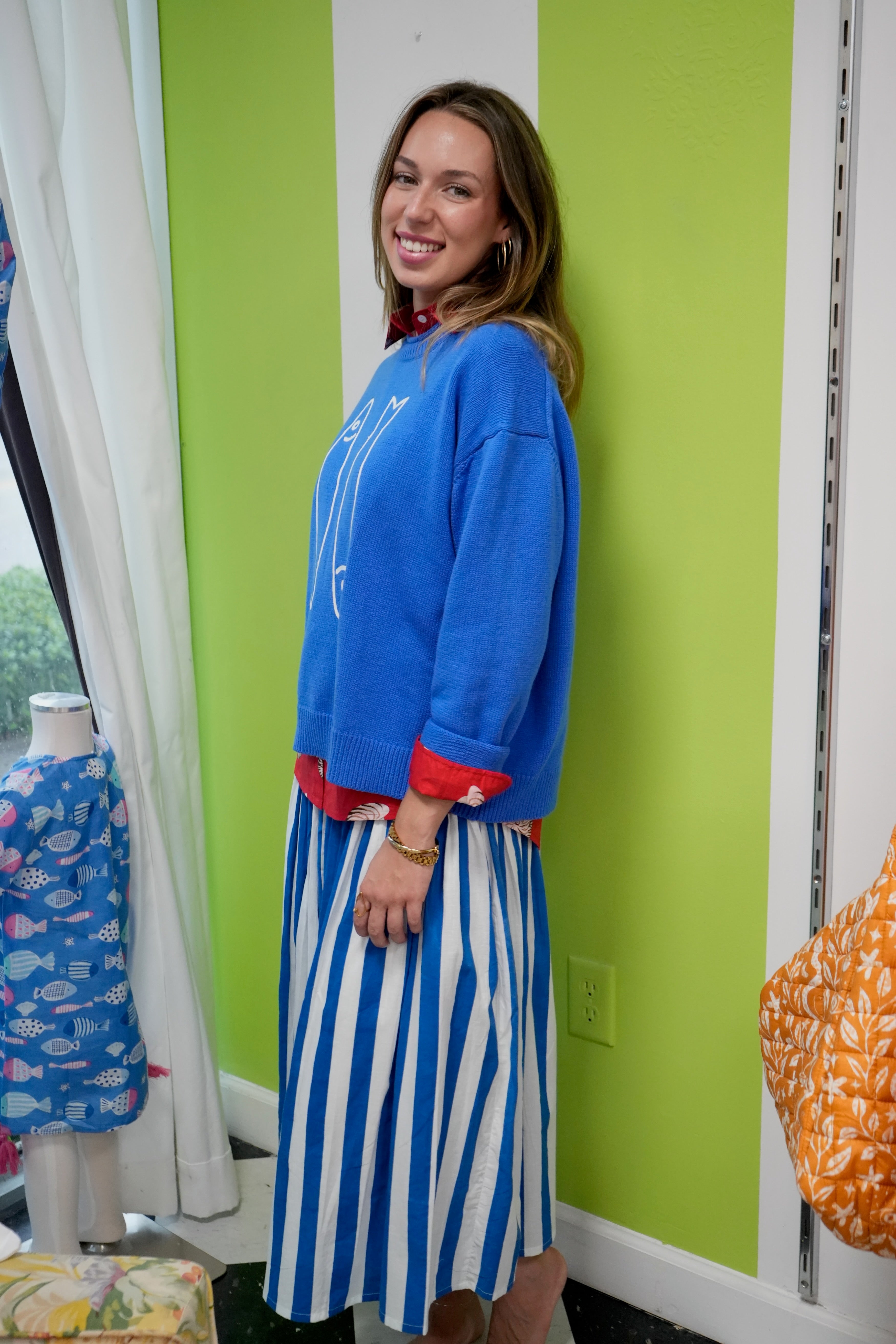 Long Every Day Skirt | Cabana Stripes | Blue