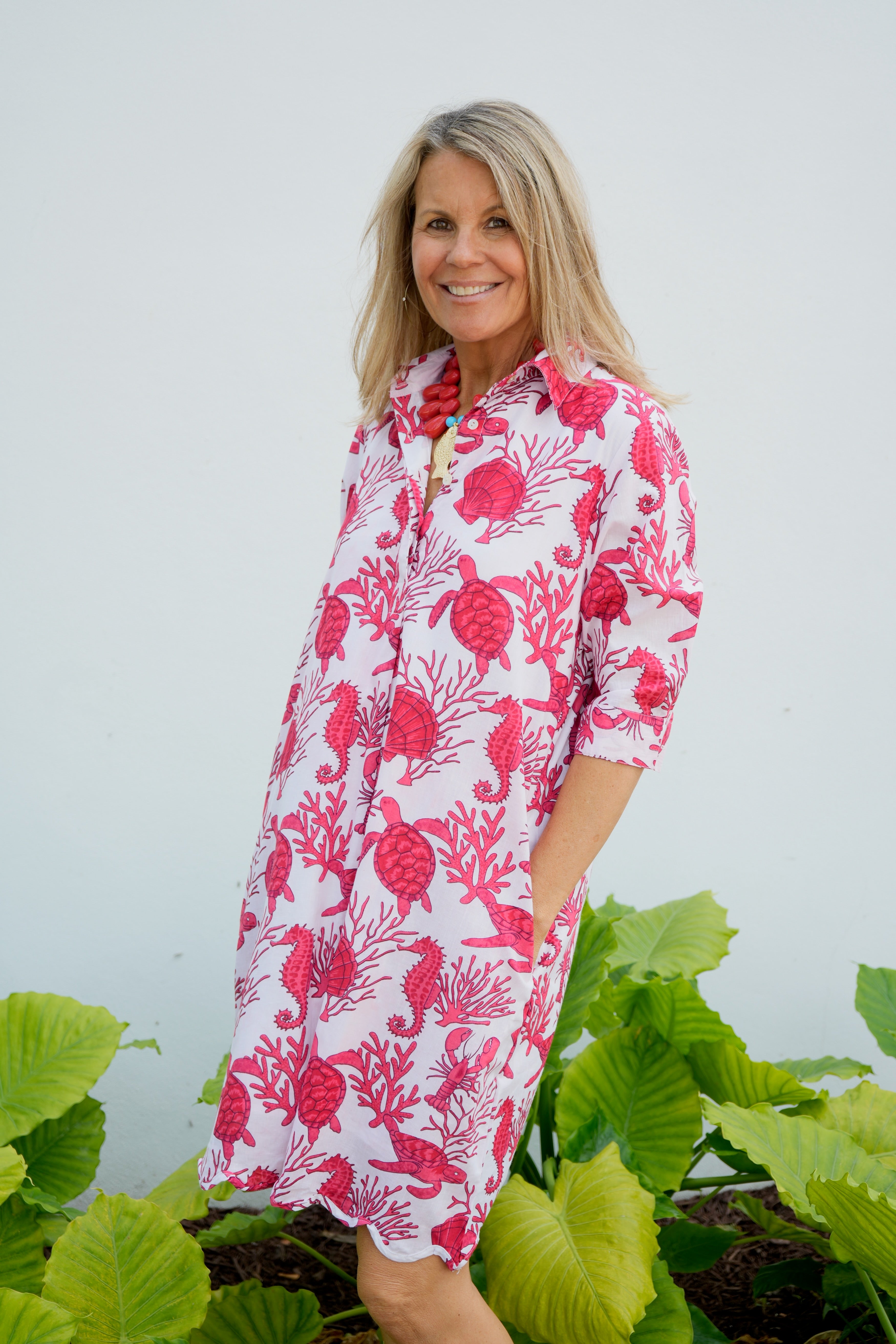 Scalloped Delray Dress | Sea Life | Red
