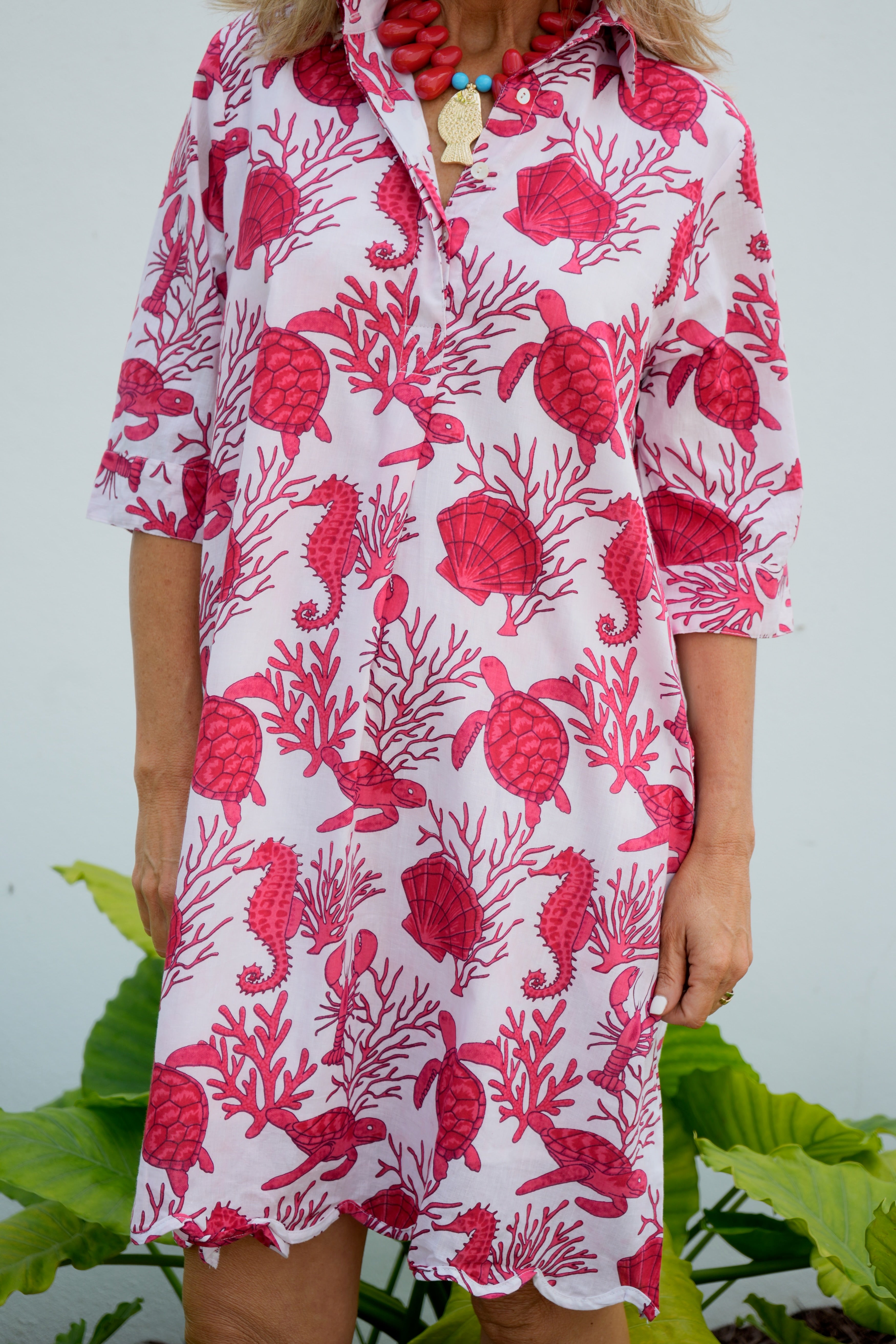 Scalloped Delray Dress | Sea Life | Red