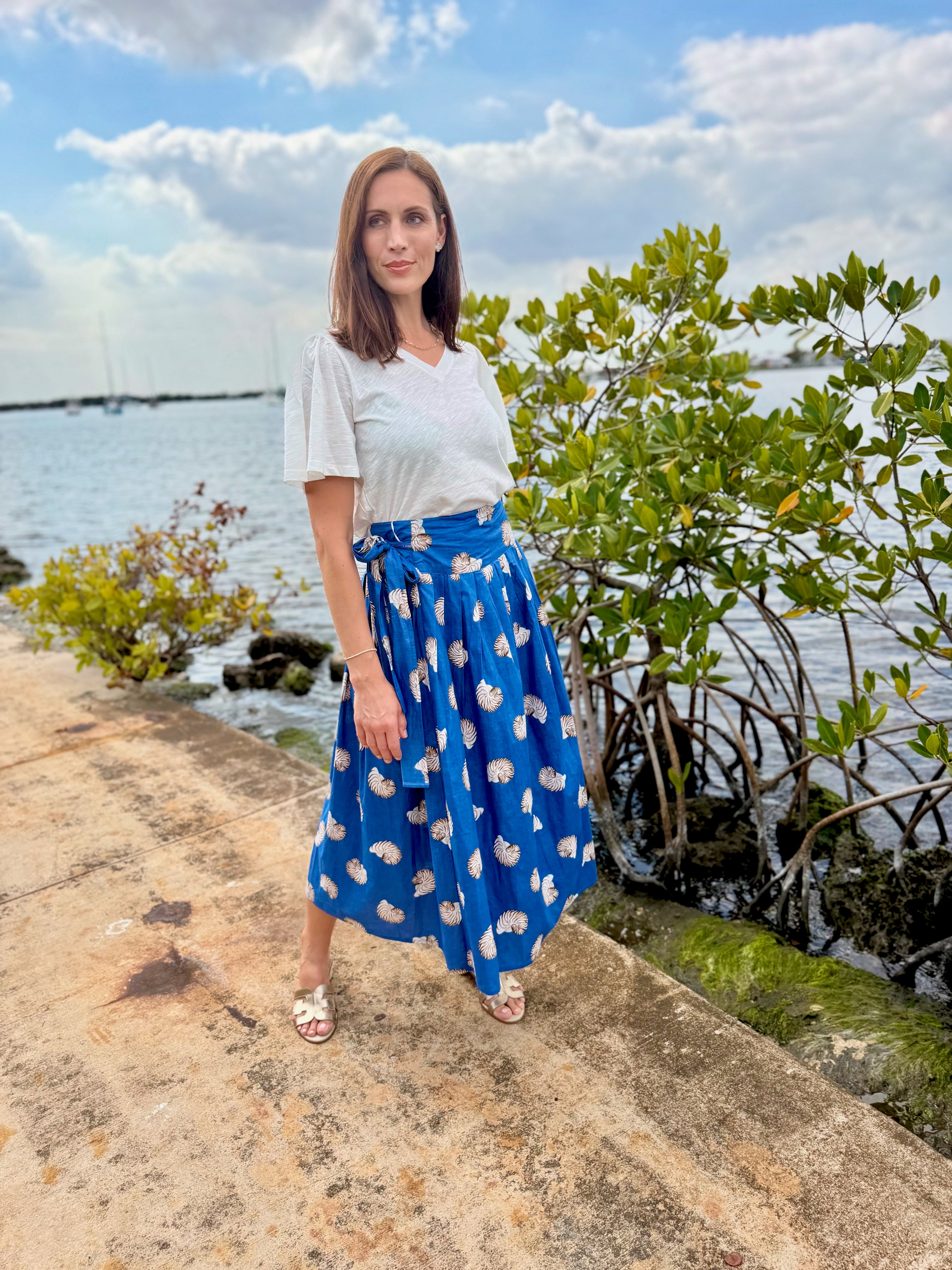 Wrap Skirt Long | Seashells | Blue