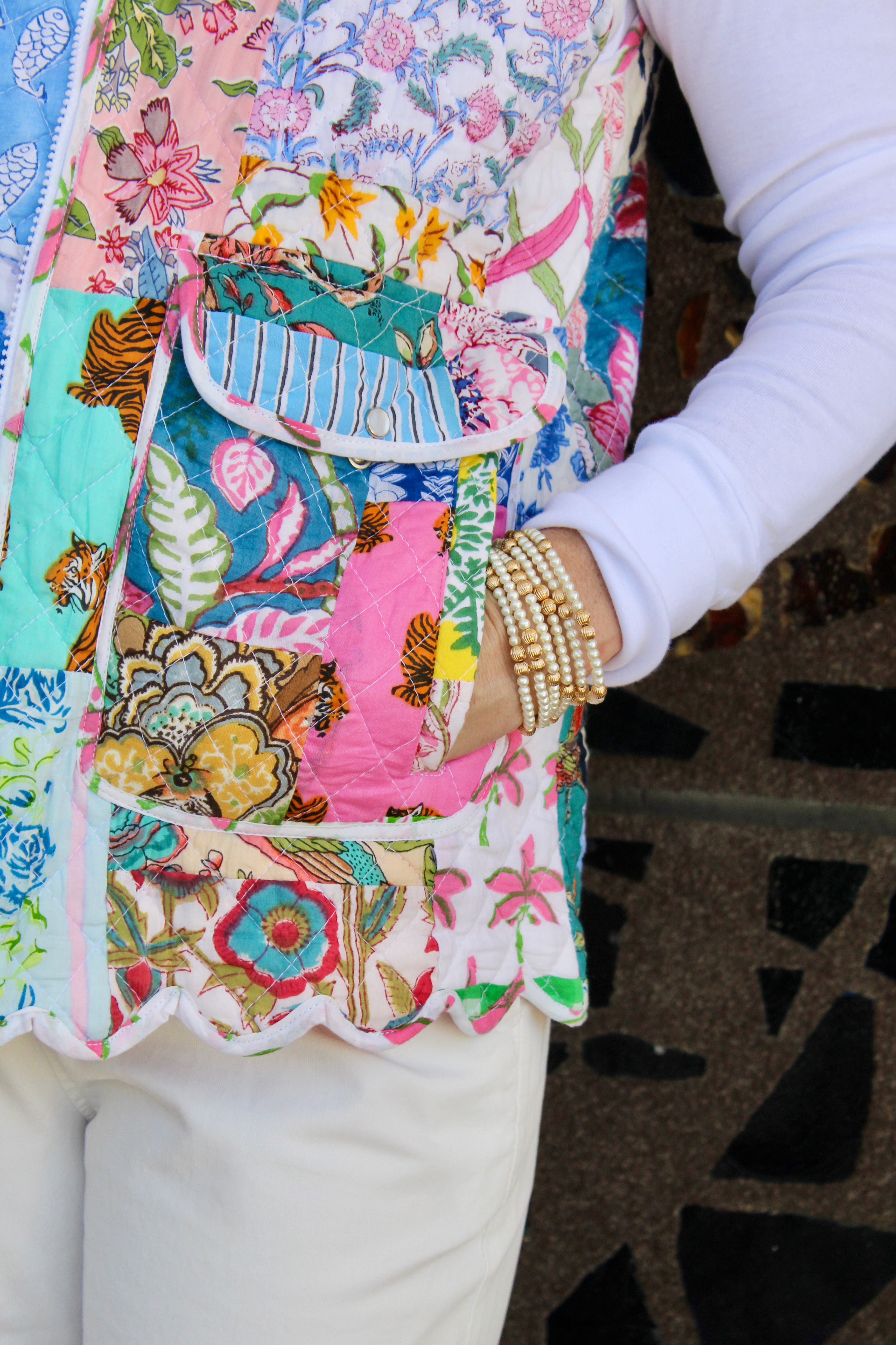 Quilted Scallop Vest | Patchwork | Multi