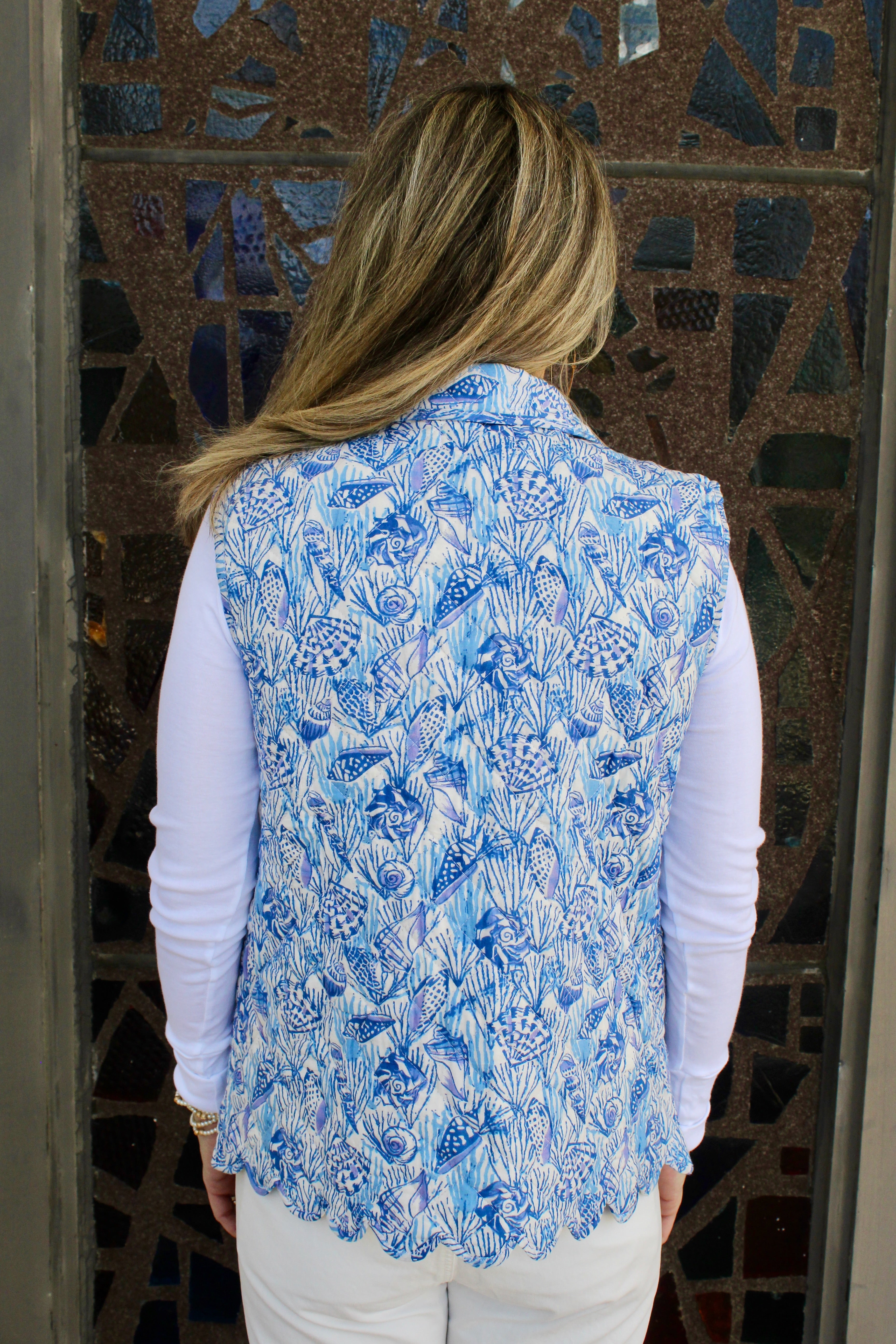 Quilted Scallop Vest | Seashell | Blue