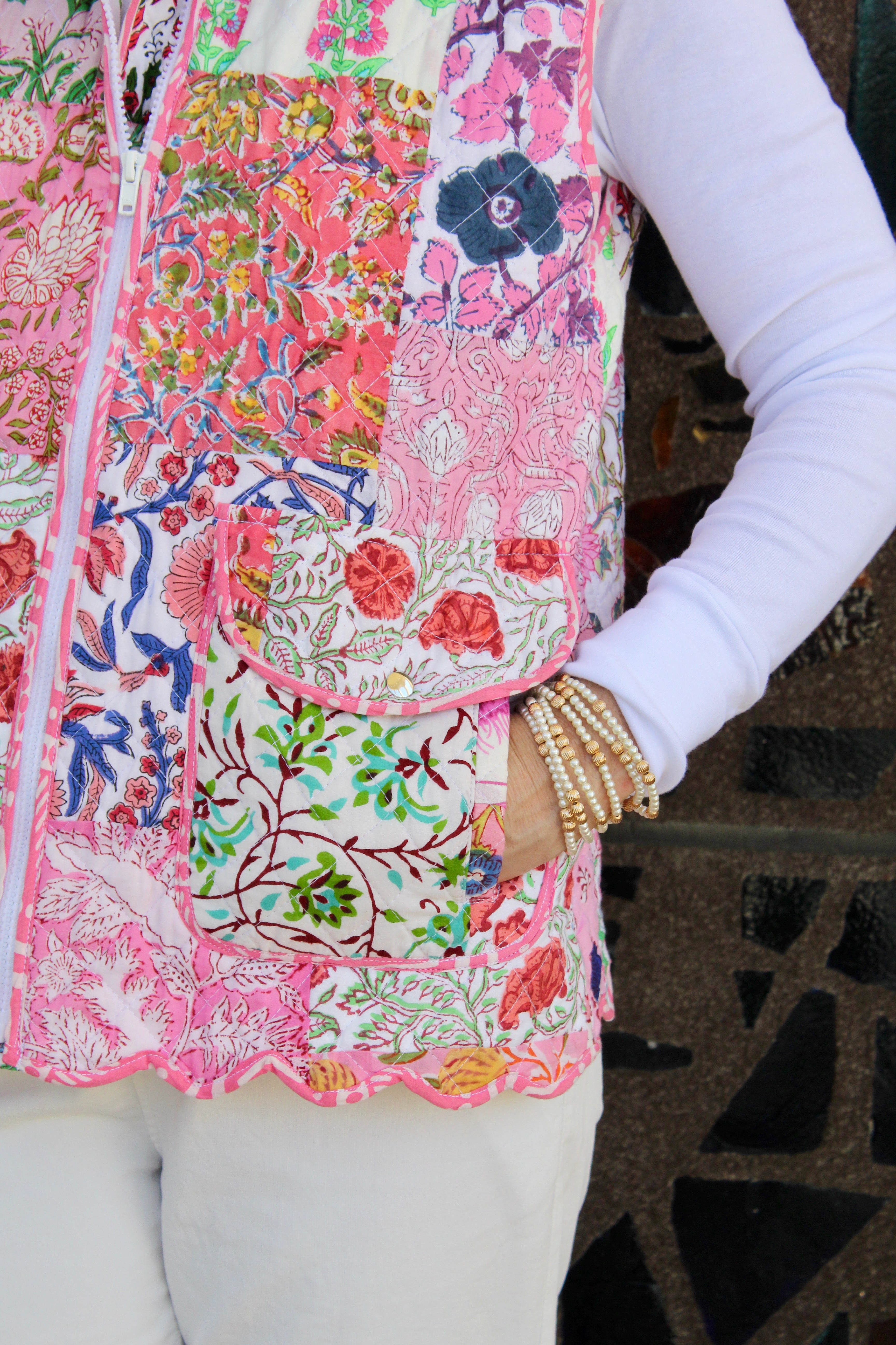 Quilted Scallop Vest | Patchwork | Pink