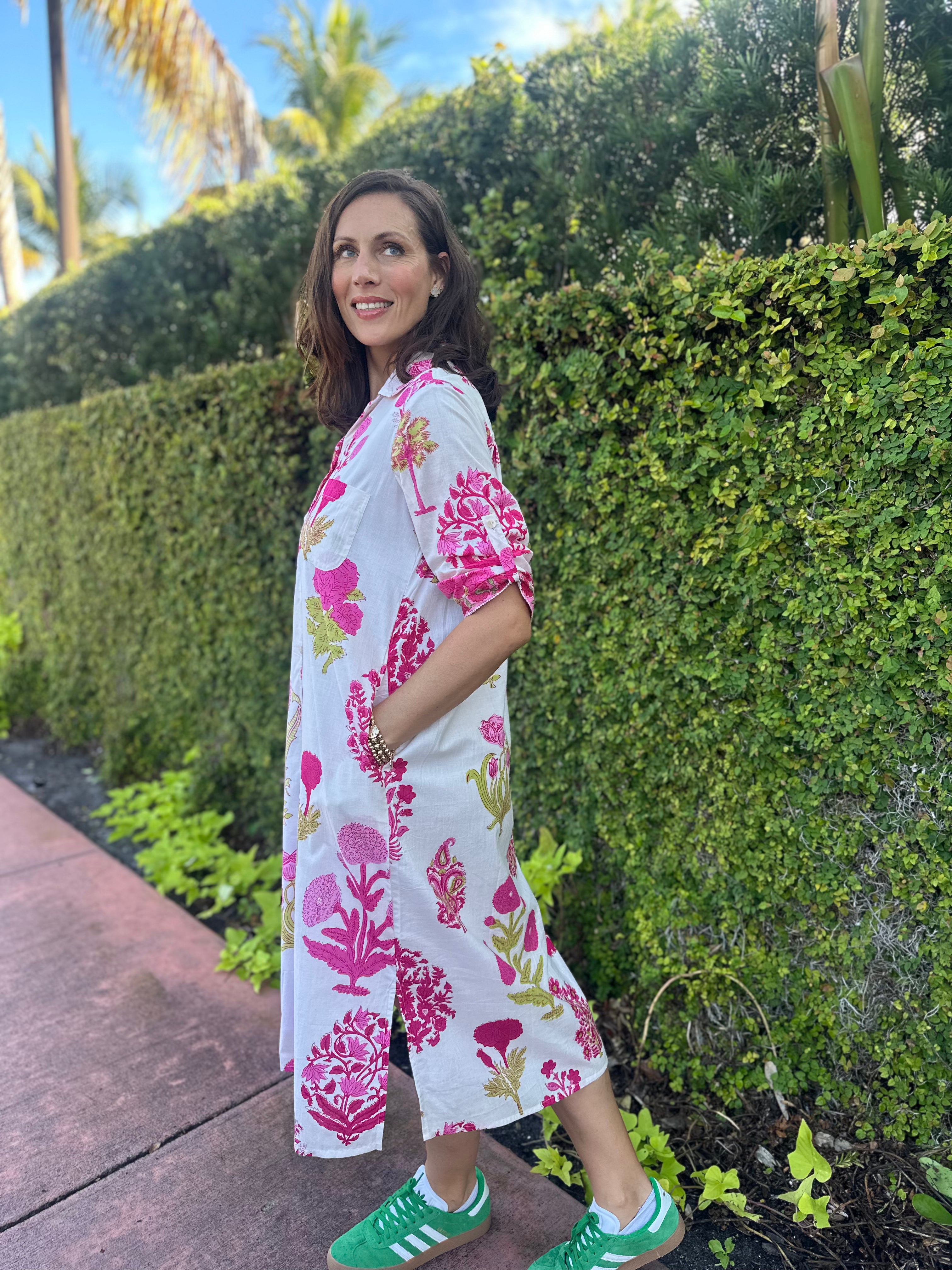 Molly Dress | Floral Block Print | Pink