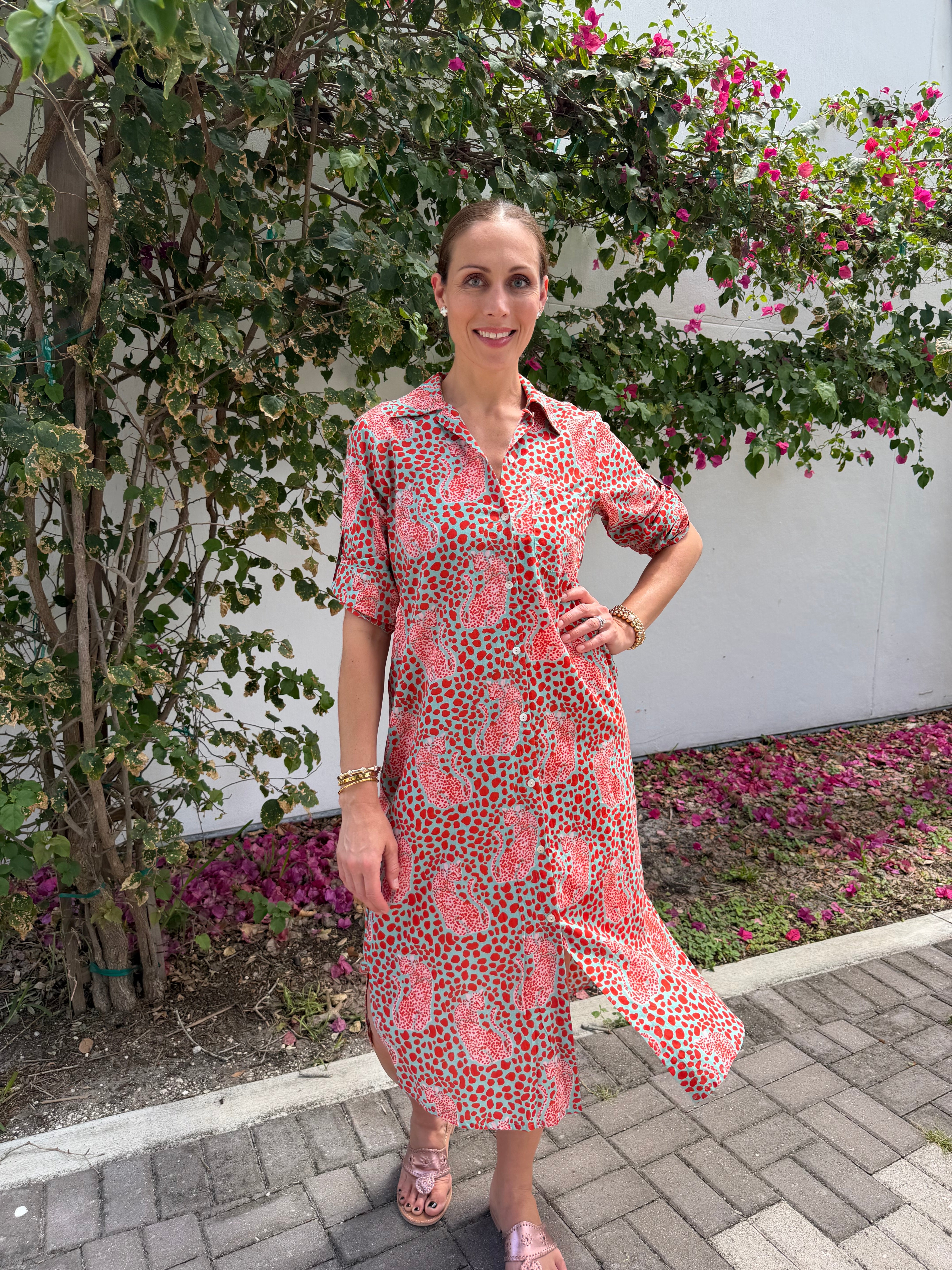 Vacay Dress | Dotty Leopard | Red/Aqua