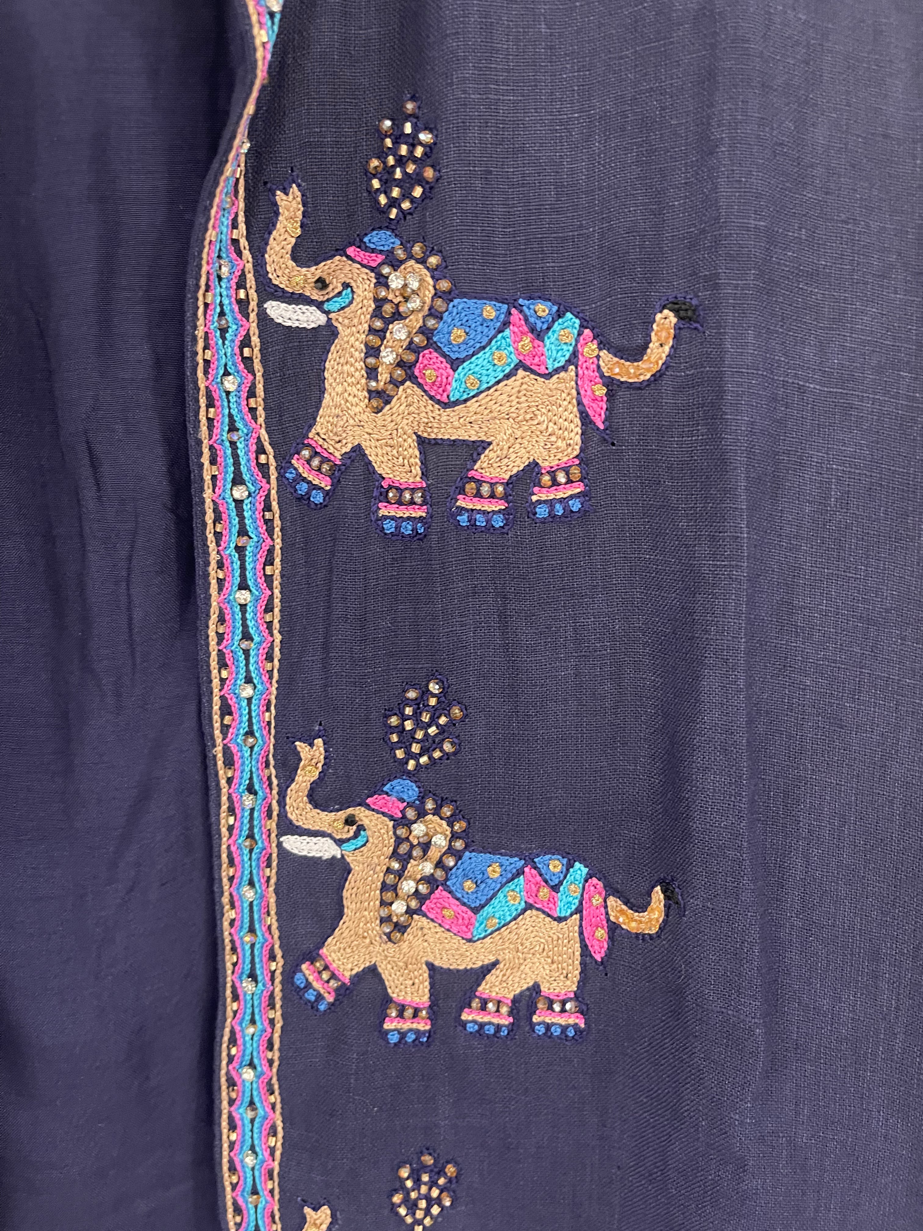 Beaded Linen Jacket | Elephants | Navy