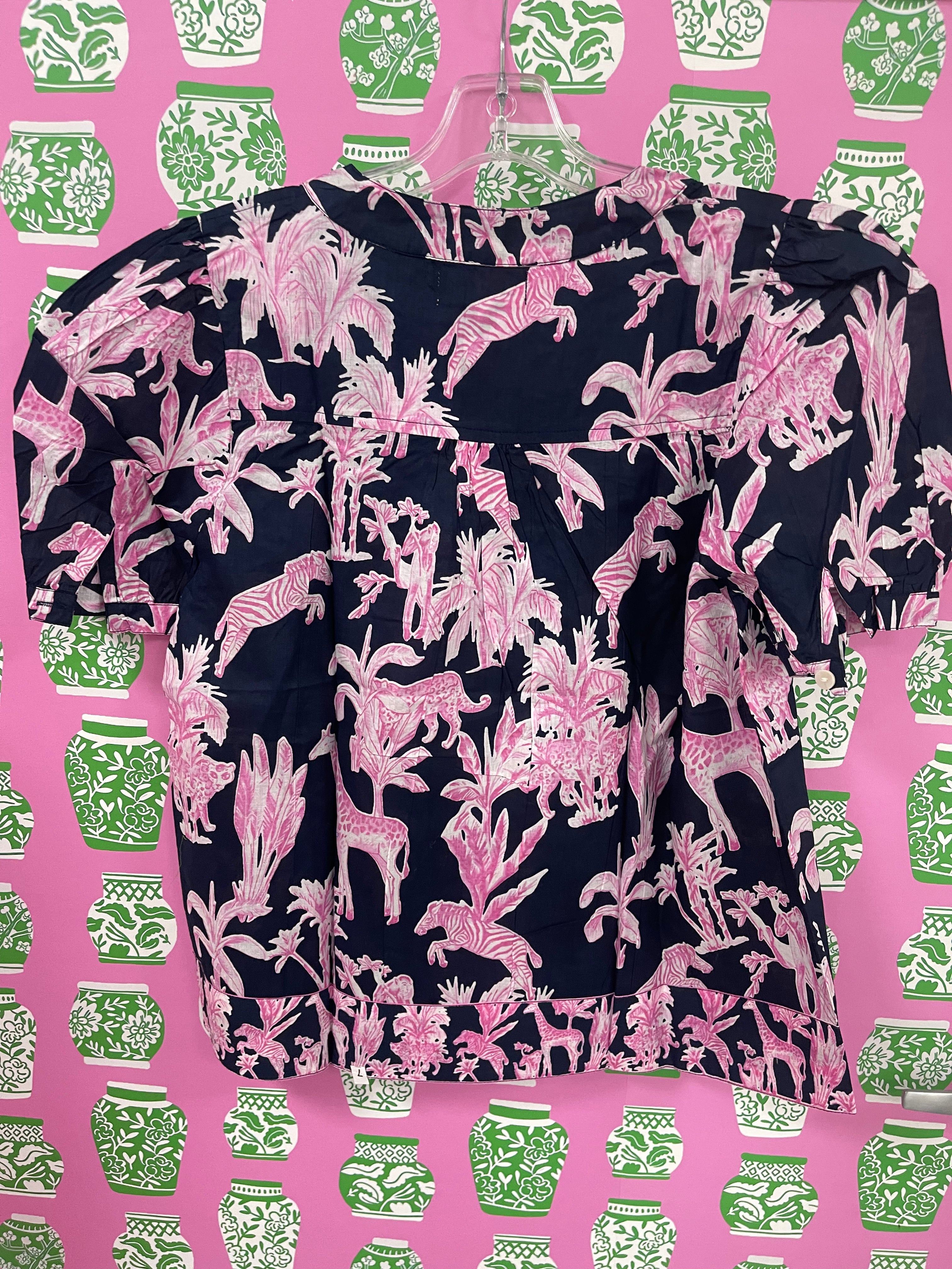 Maine Shirt | Jungle Toile | Navy/Pink
